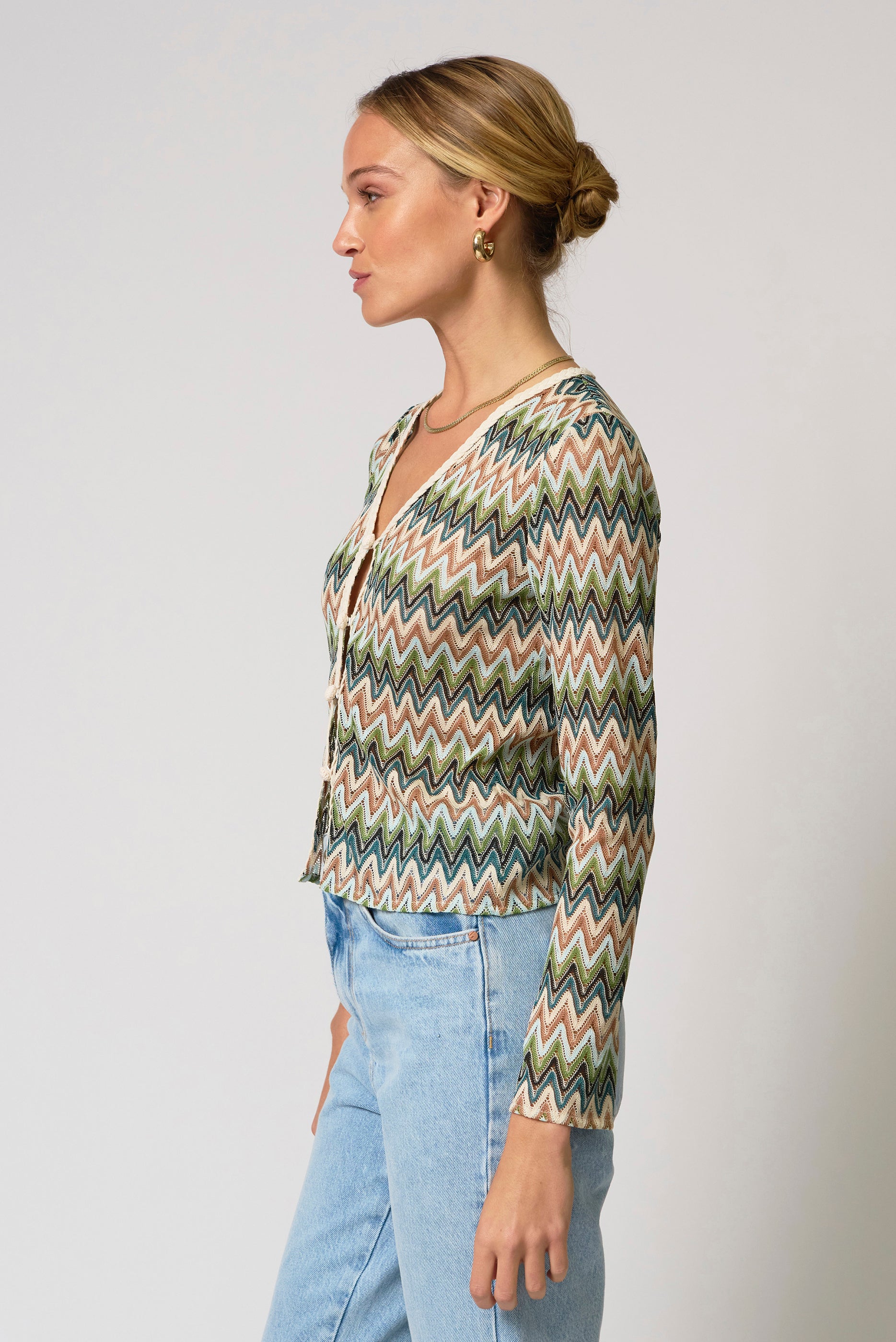 Celine Rainbow Crochet Button Front Cardigan