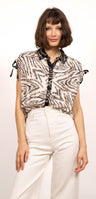 Evie Print Charmeuse Button Down Blouse