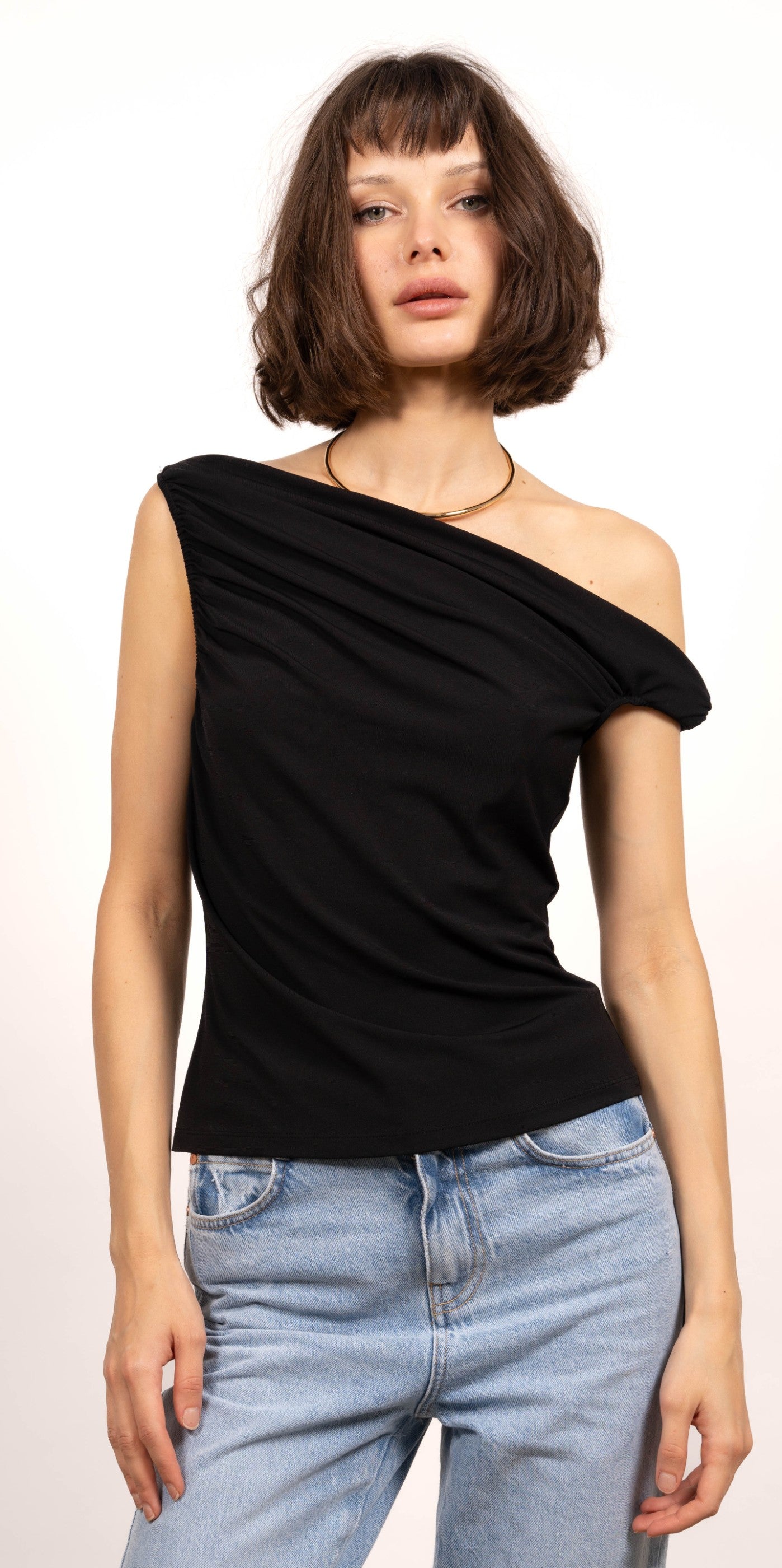 Mila One Shoulder Asymmetrical Drapey Top