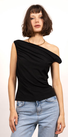 Mila One Shoulder Asymmetrical Drapey Top