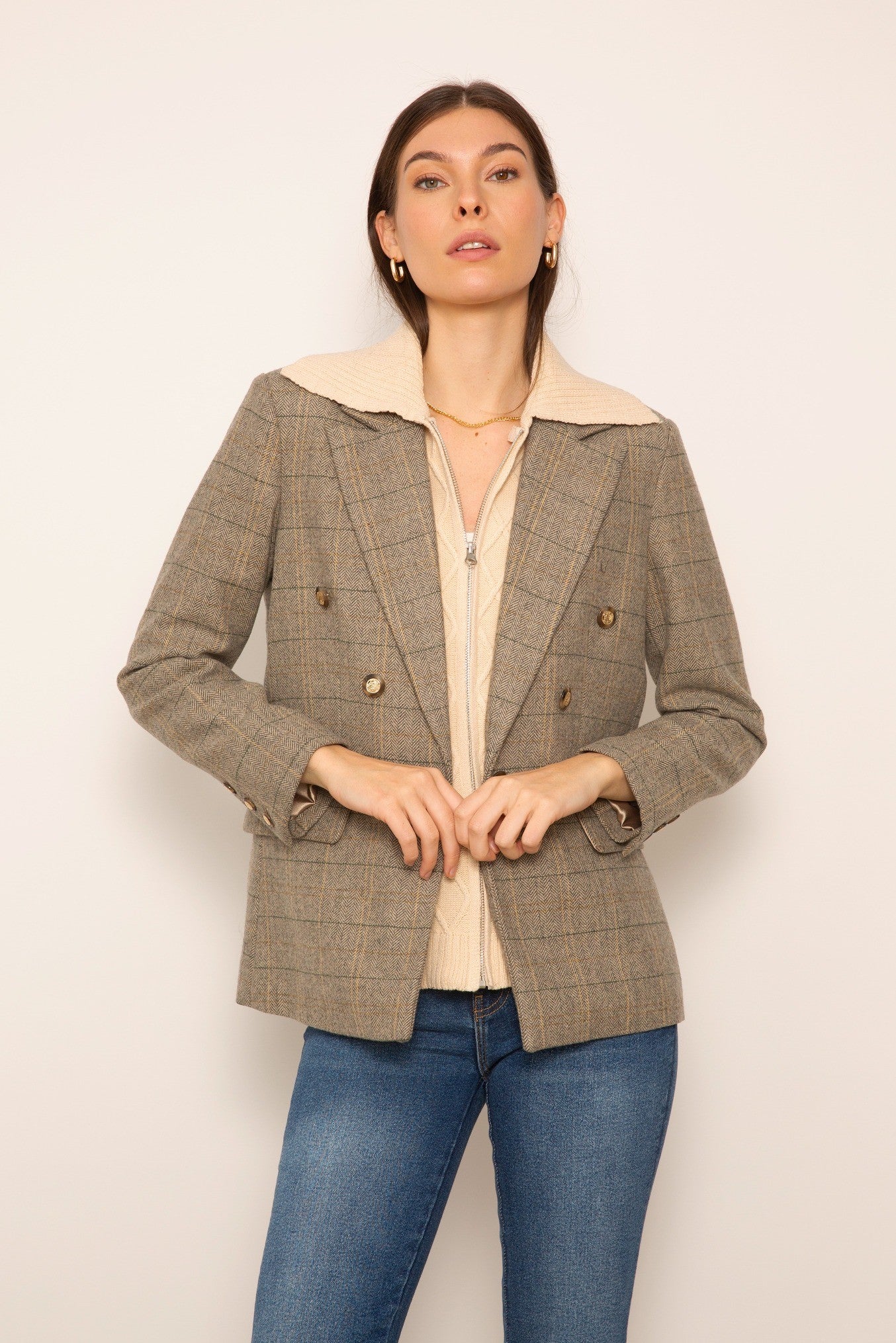 Barret Plaid Blazer W Cable Dickey