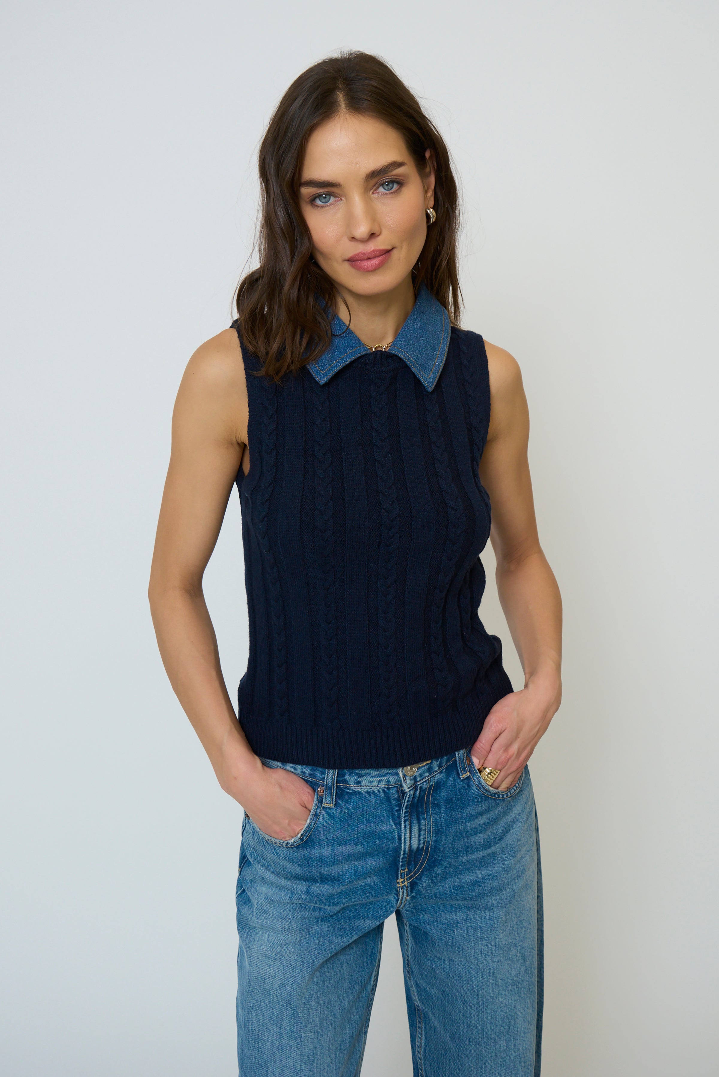 Dash Denim Collared Shell
