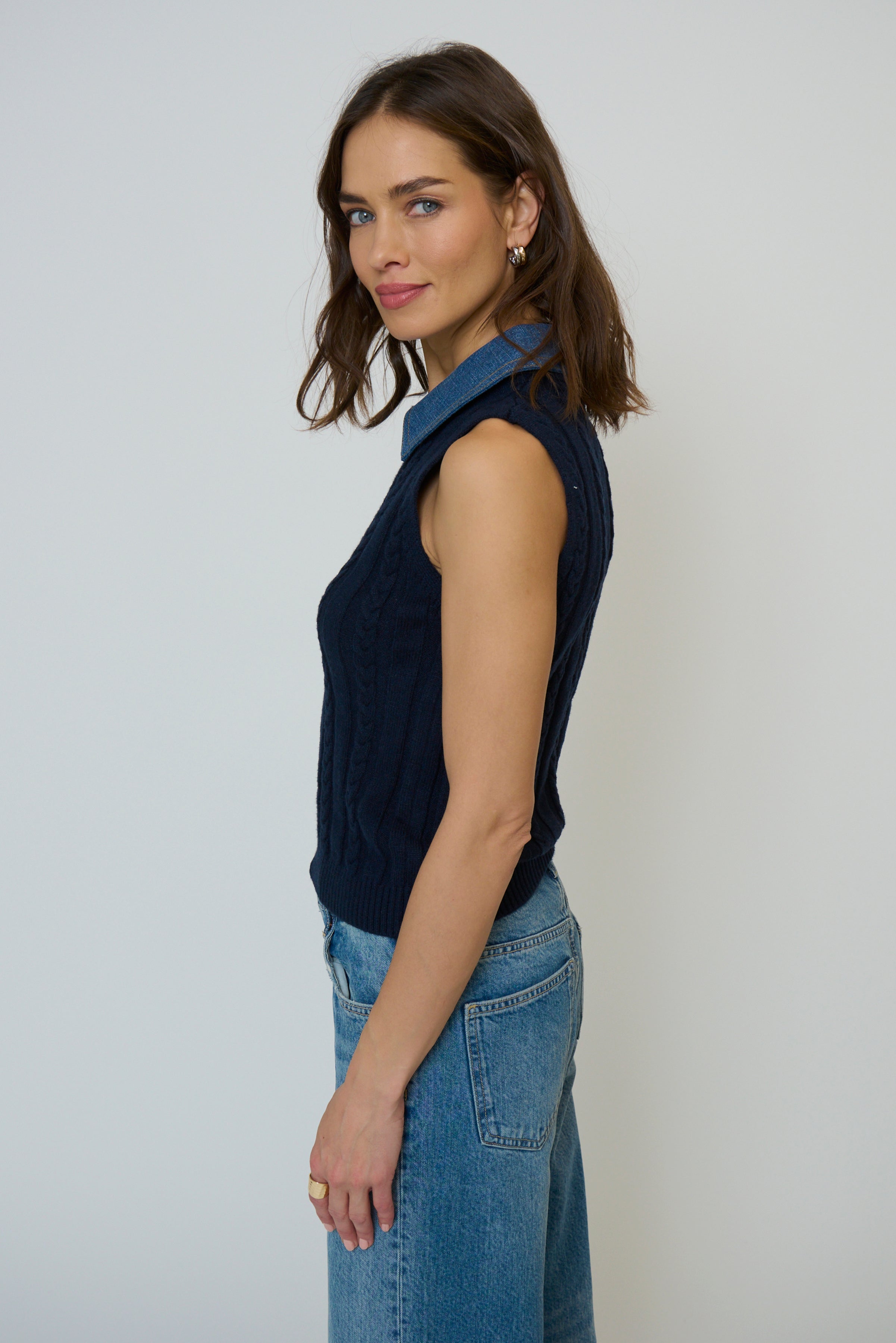 Dash Denim Collared Shell