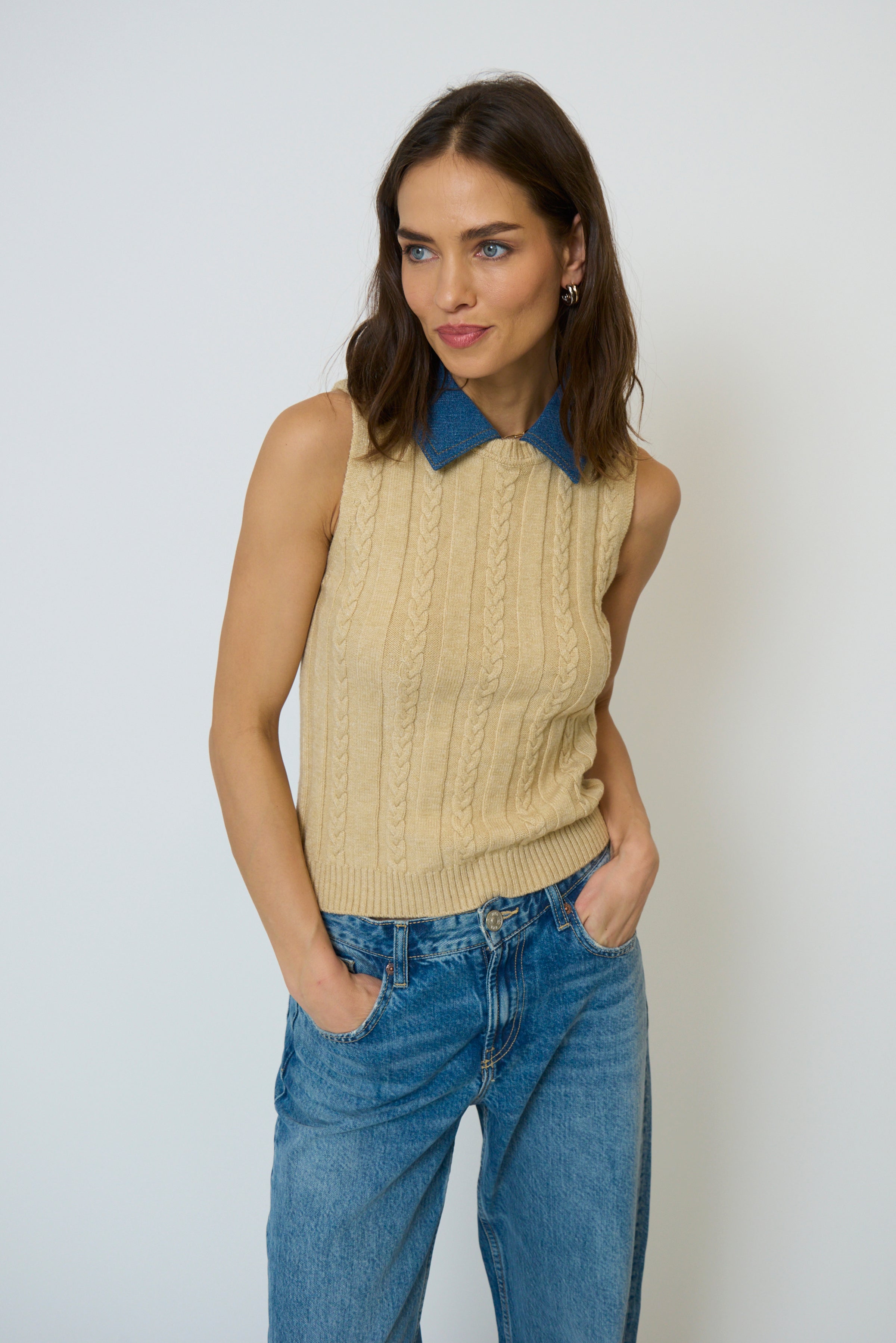 Dash Denim Collared Shell