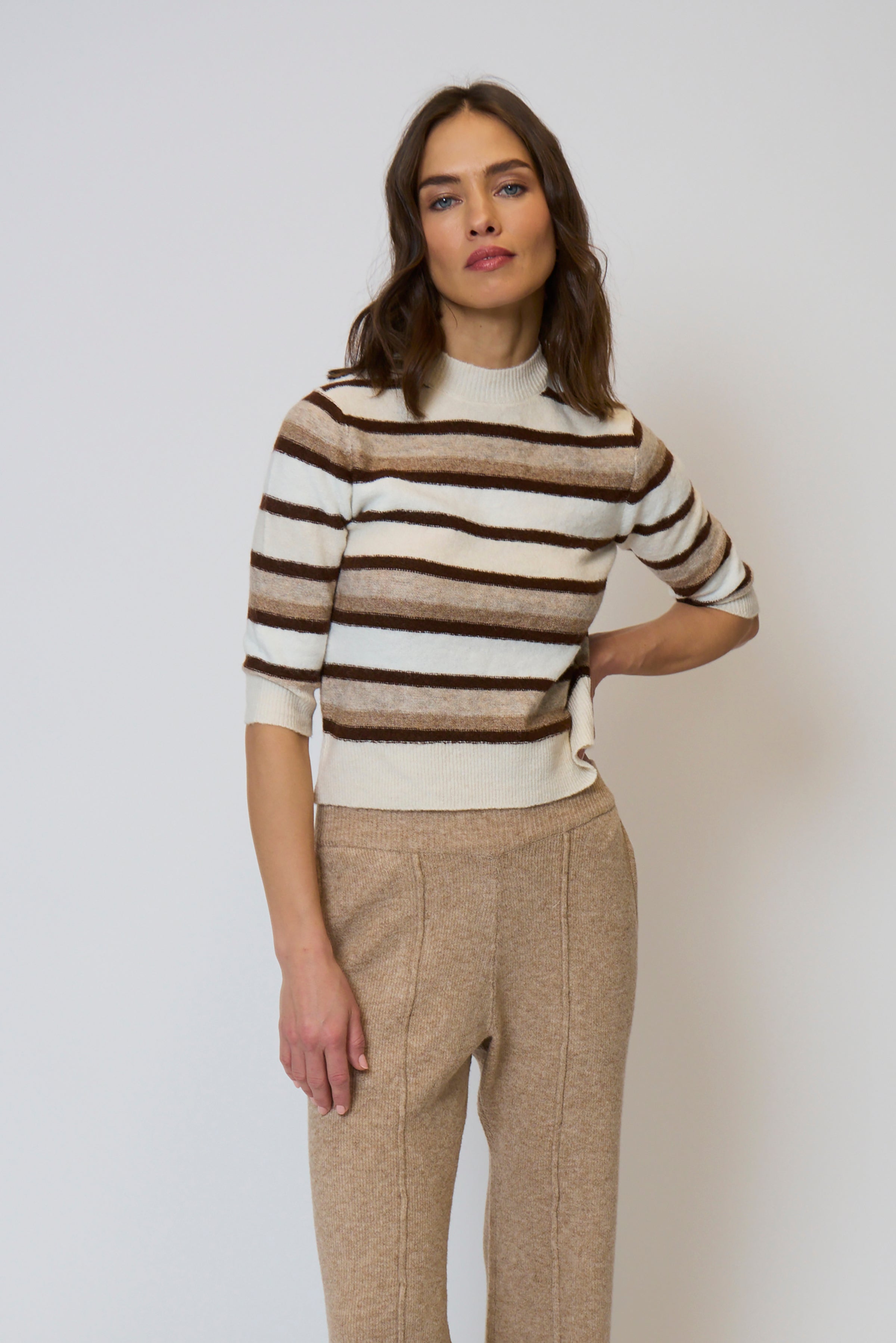 Ash Striped Half Sleeve Crew