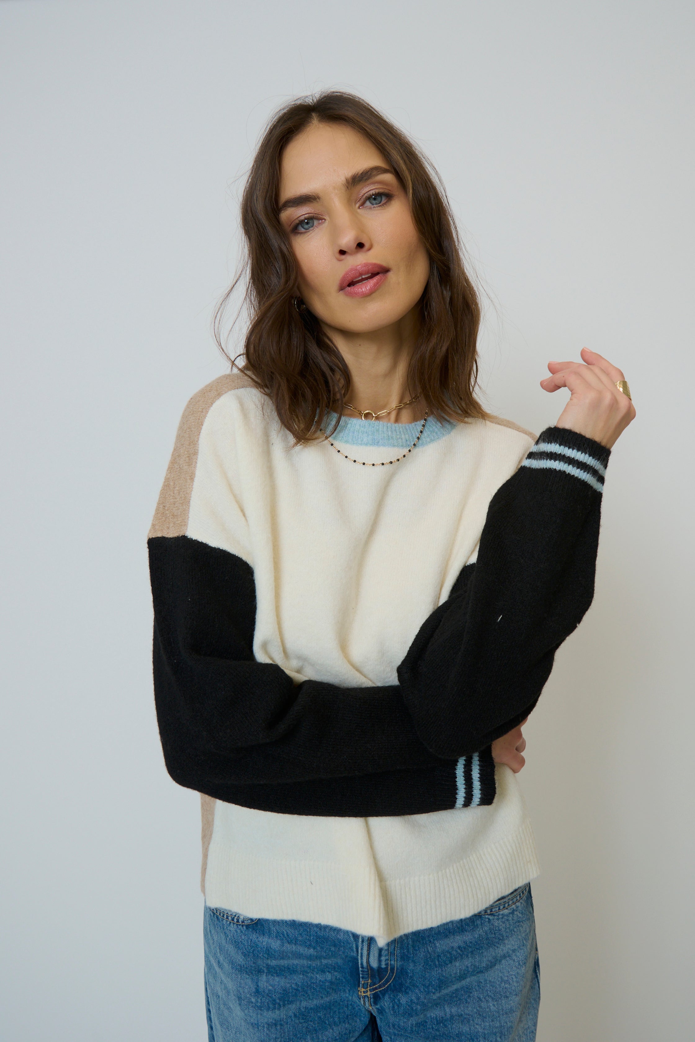 Ash Color Blocked Crewneck