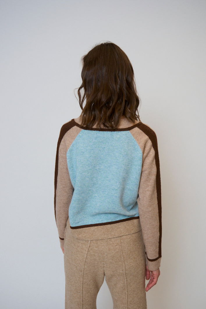 Ash Color Blocked V Neck