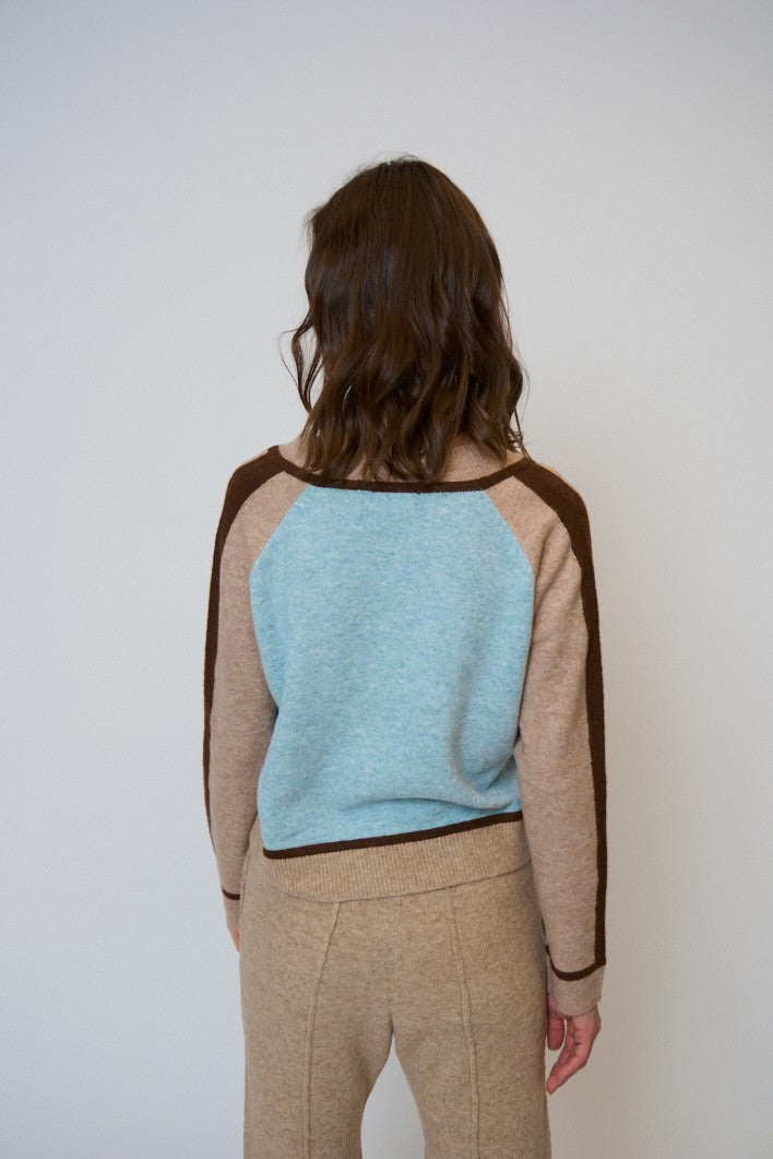 Ash Color Blocked V Neck