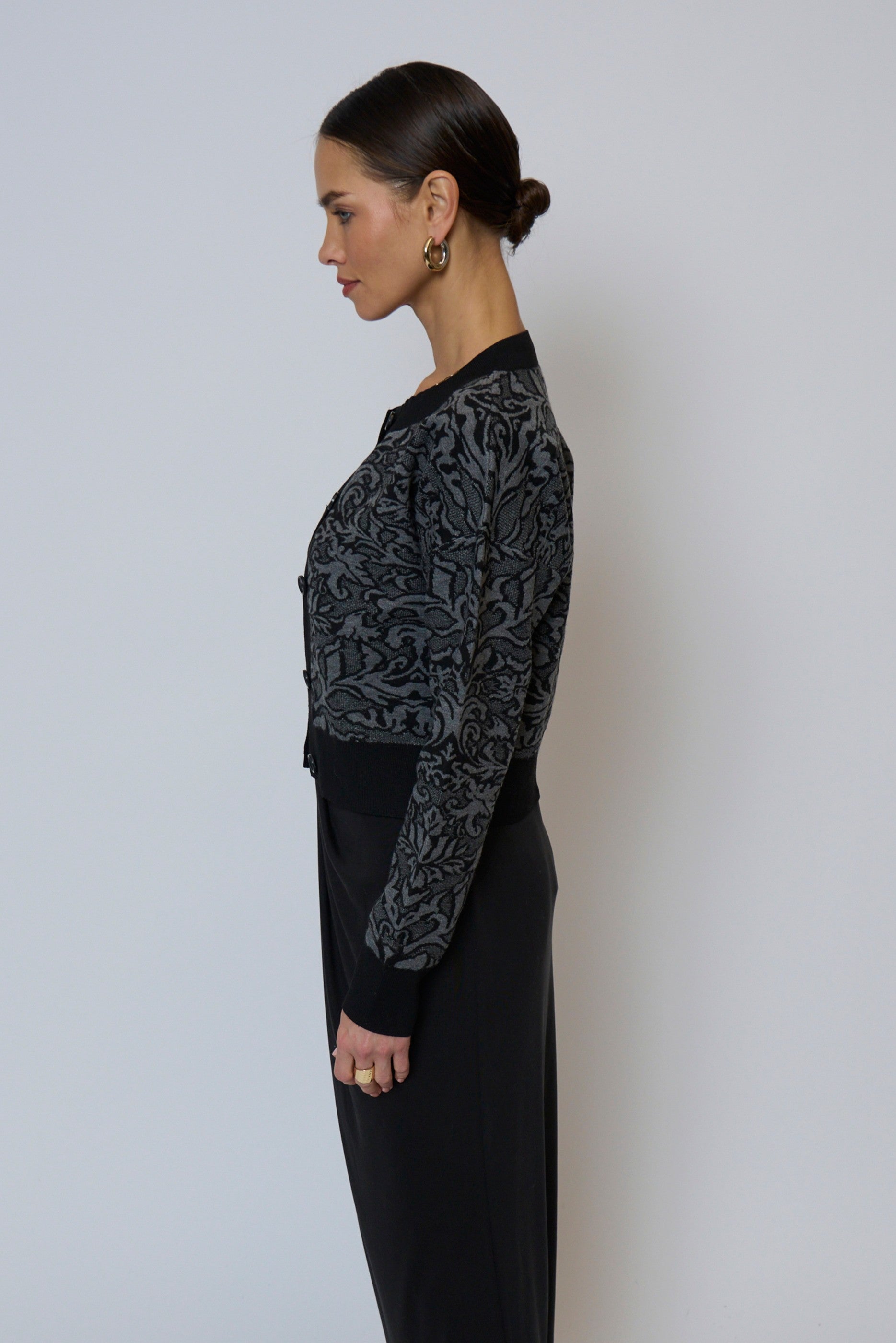 Isla Cropped Damask Jacquard Cardigan