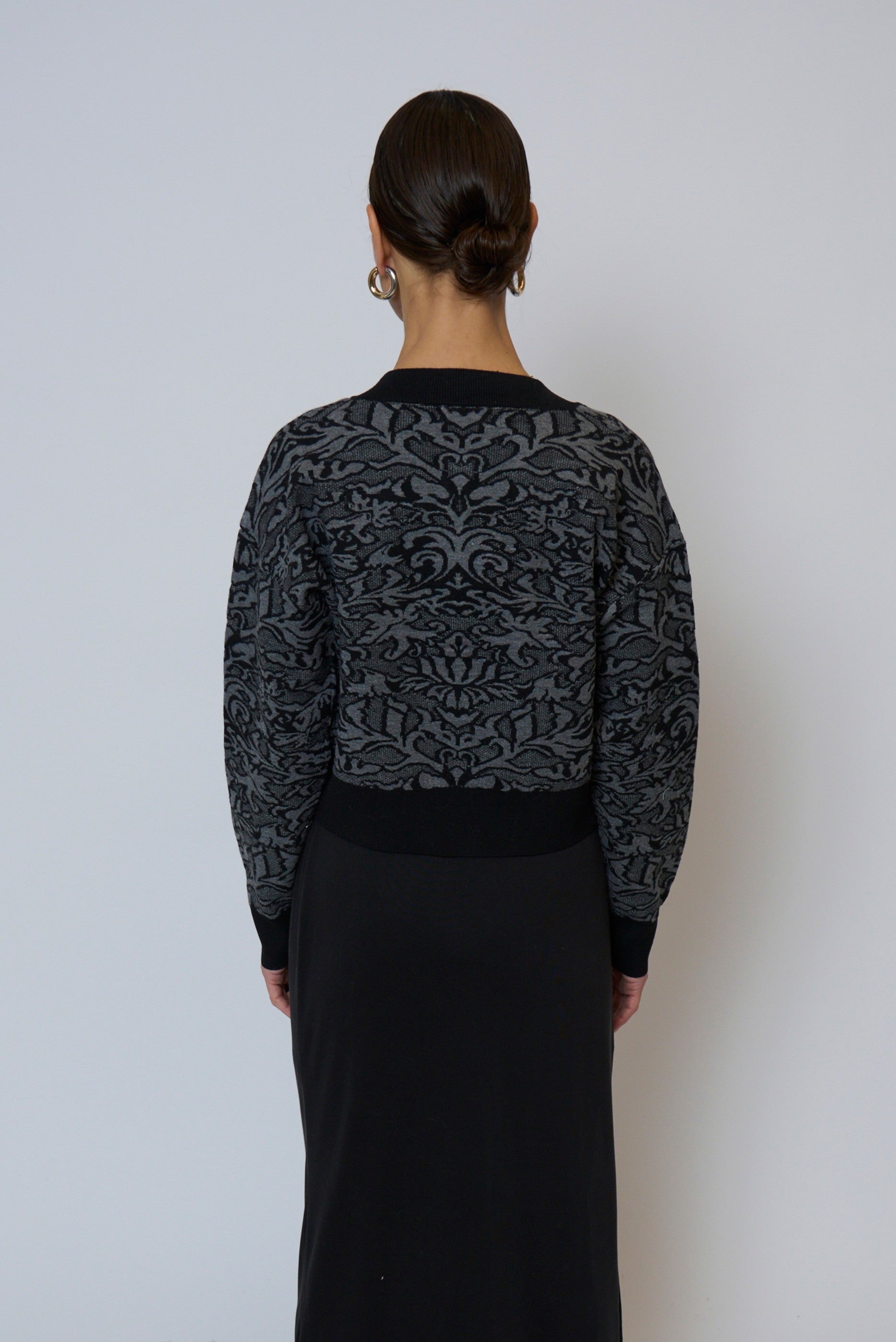 Isla Cropped Damask Jacquard Cardigan