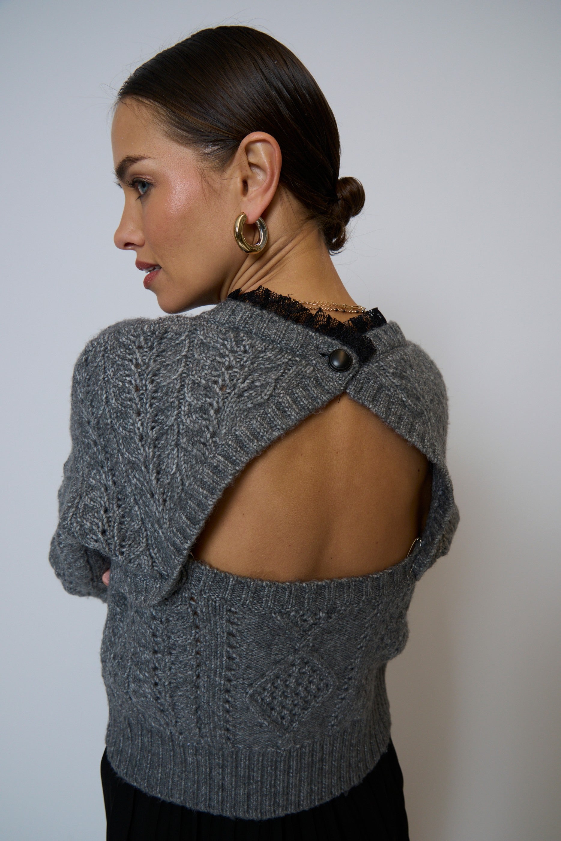 Celeste Lace Trim Cable Pullover