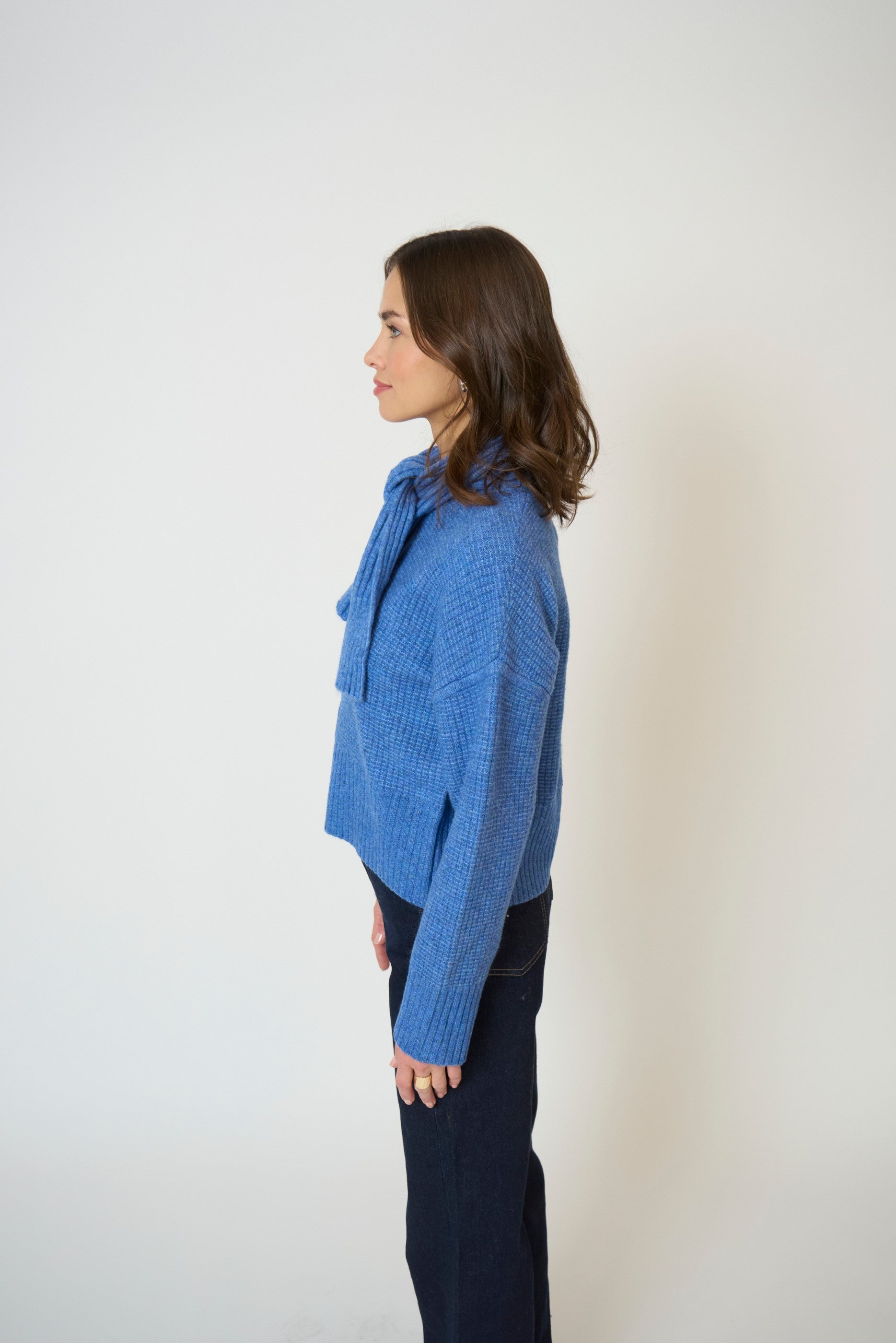 Rayna Scarf Neck Waffle Stitch Sweater