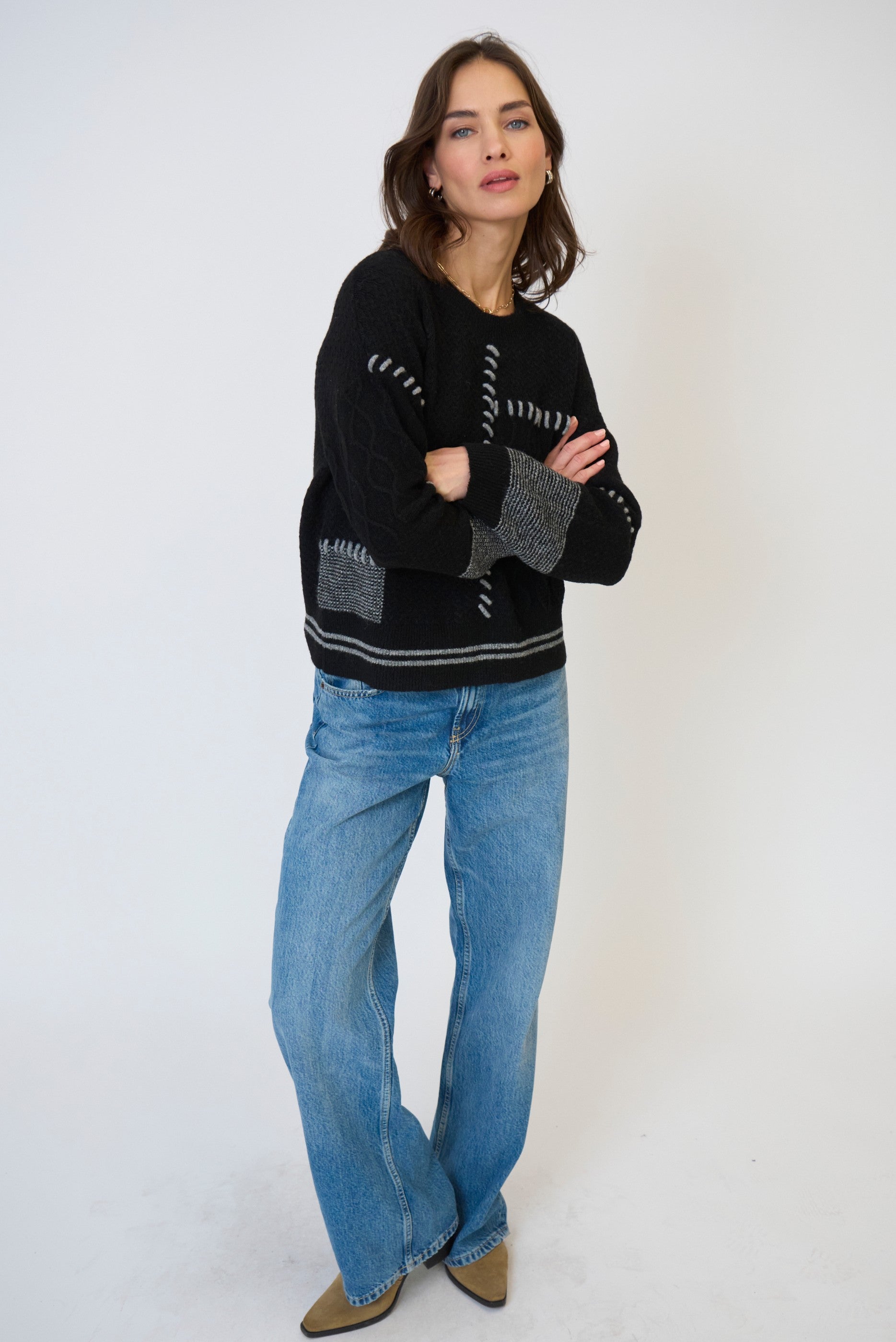 Patchwork Cropped Sweater