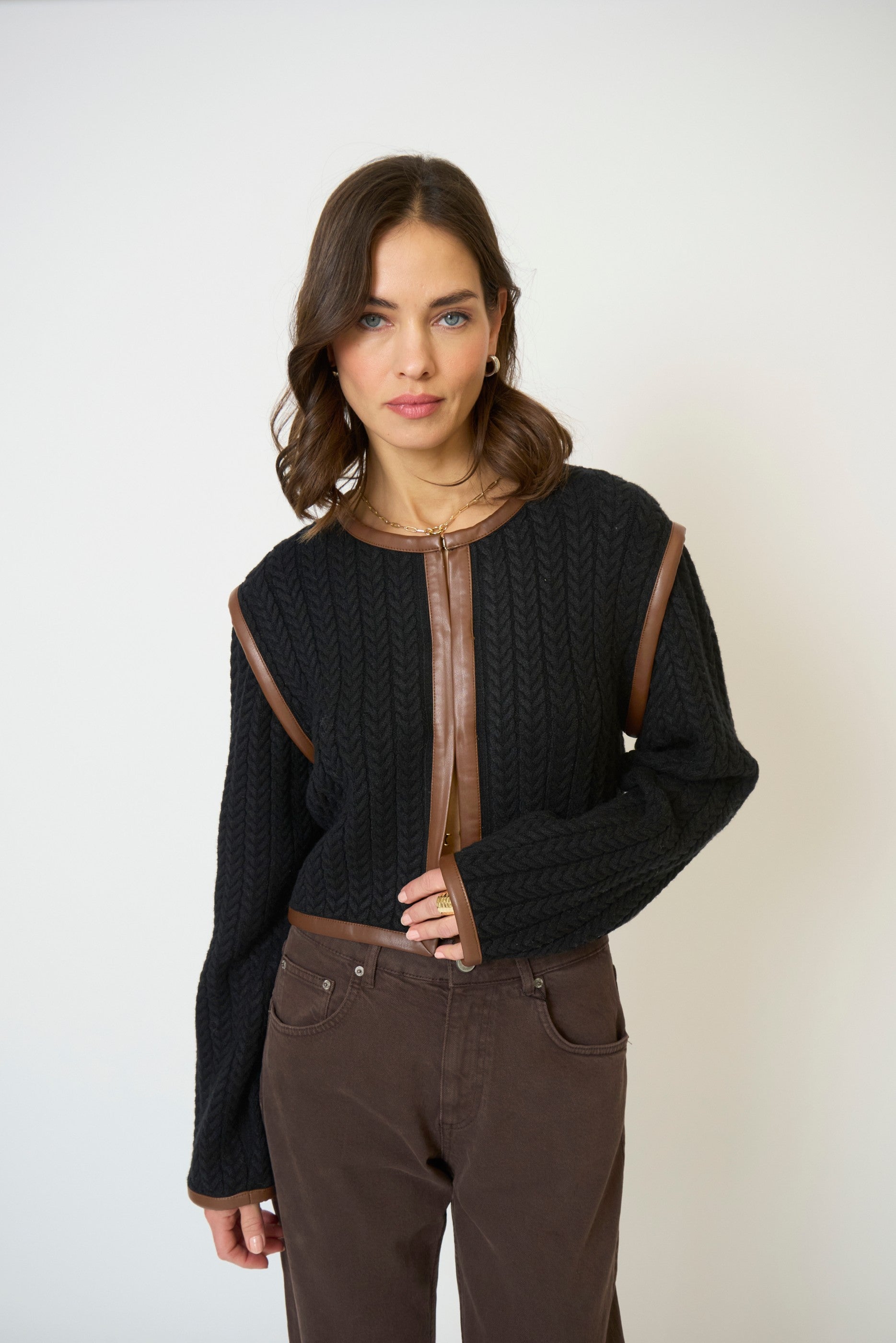 Atlas Leather Trim Cable Cardi