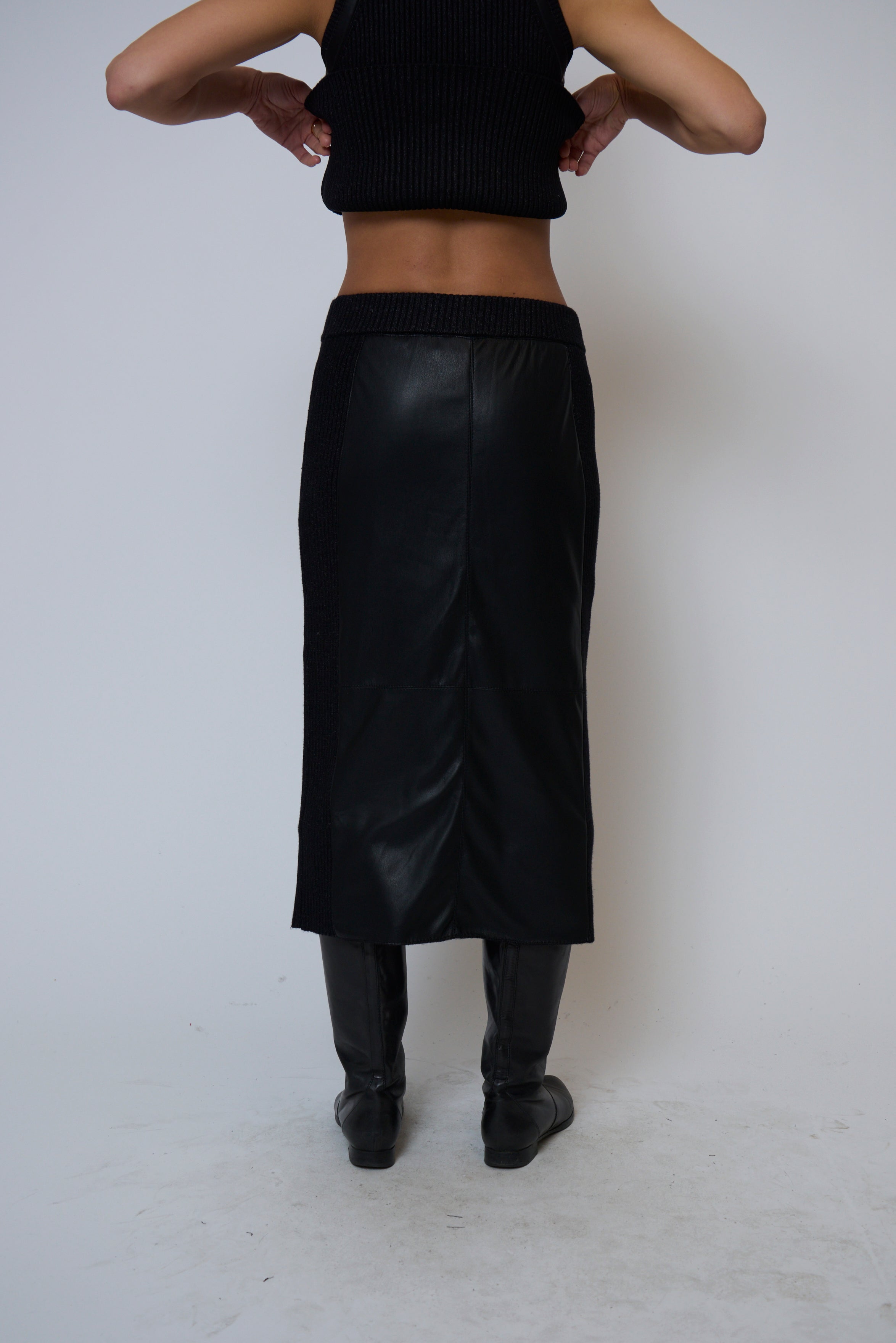 Milan Vegan Leather Combo Skirt