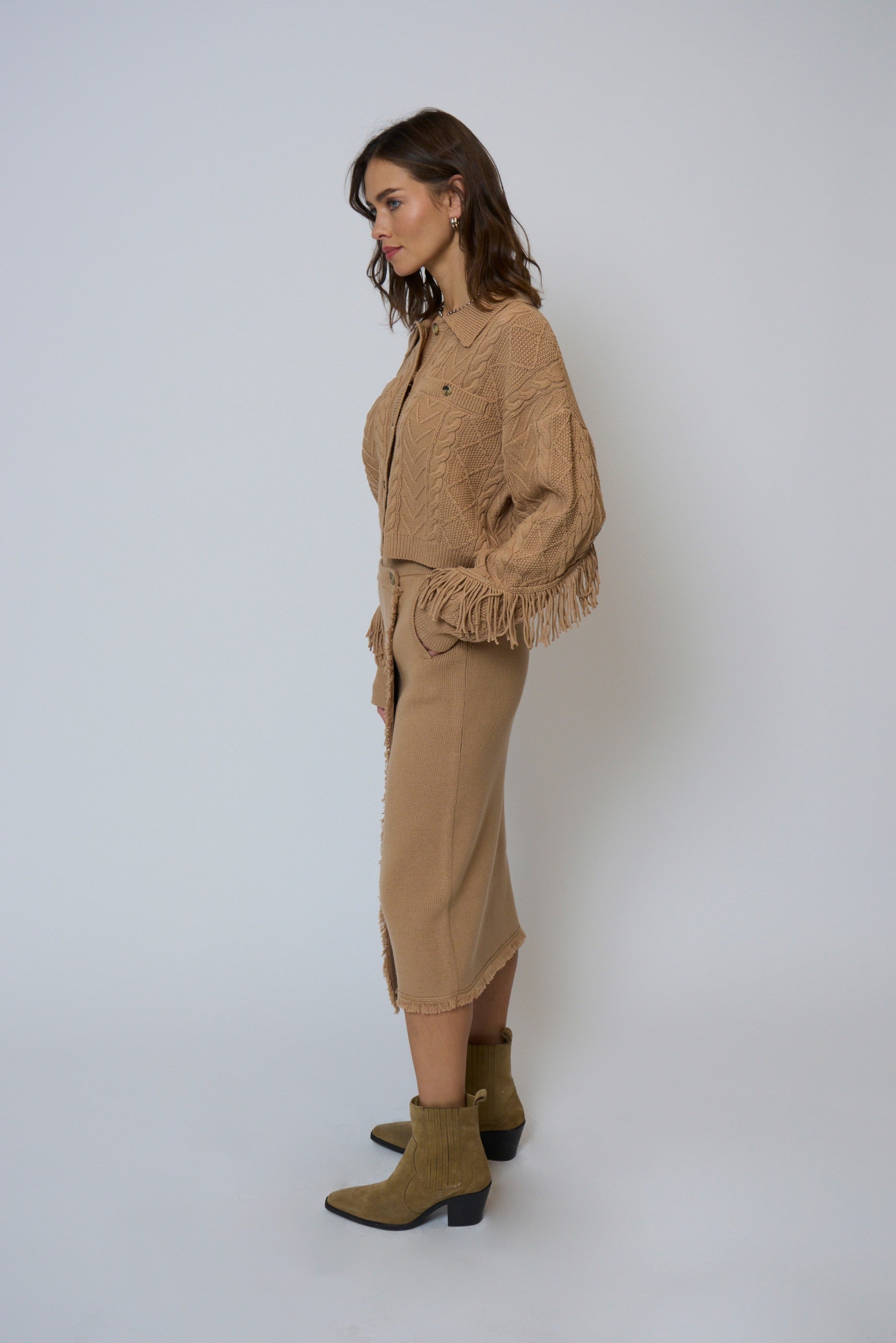 Elyse Fringe Assymetrical Midi Skirt