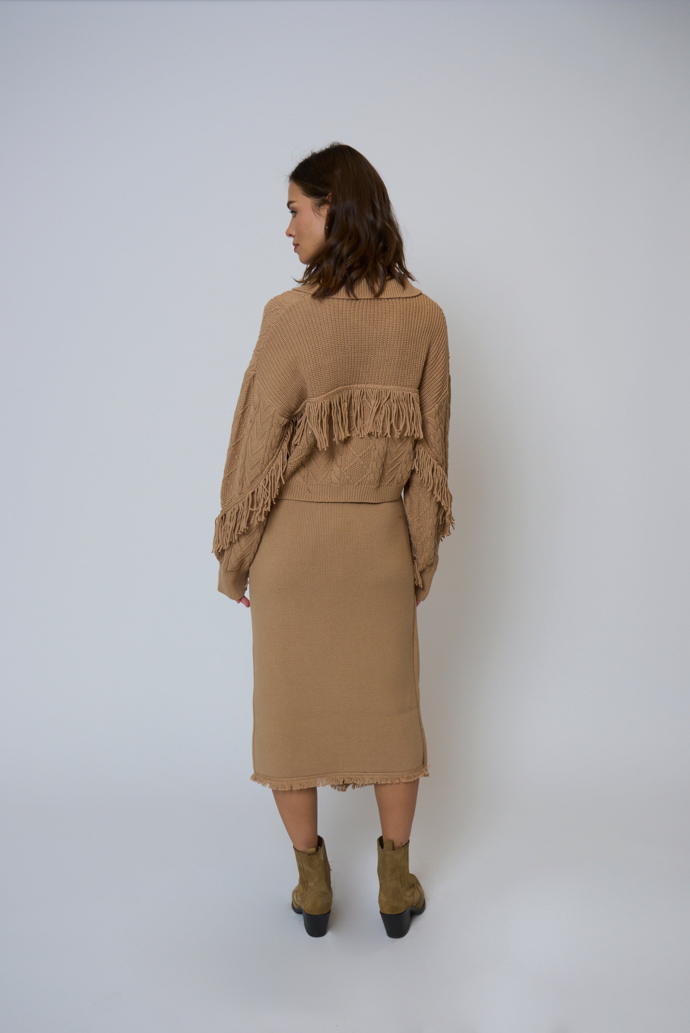 Elyse Fringe Assymetrical Midi Skirt