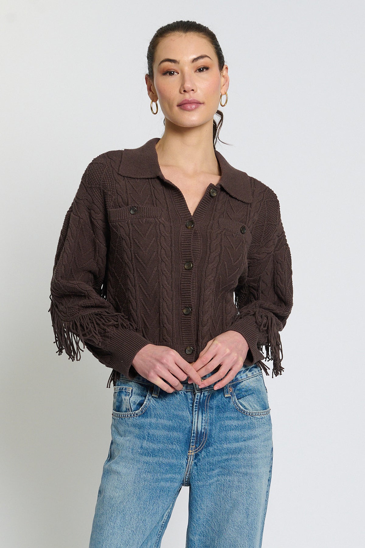 Phoebe Cable Fringe Sweater Cardigan