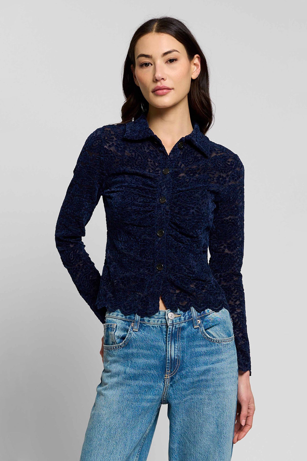 Tessa Stretch Lace Buttondown