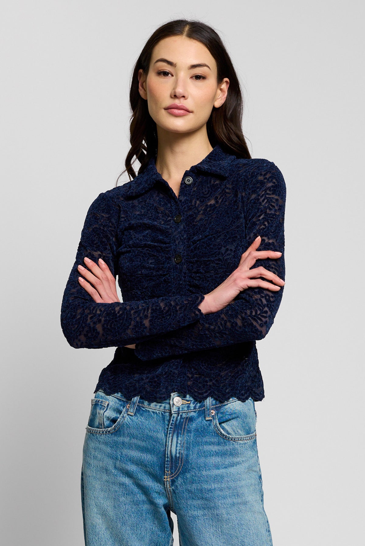 Tessa Stretch Lace Buttondown