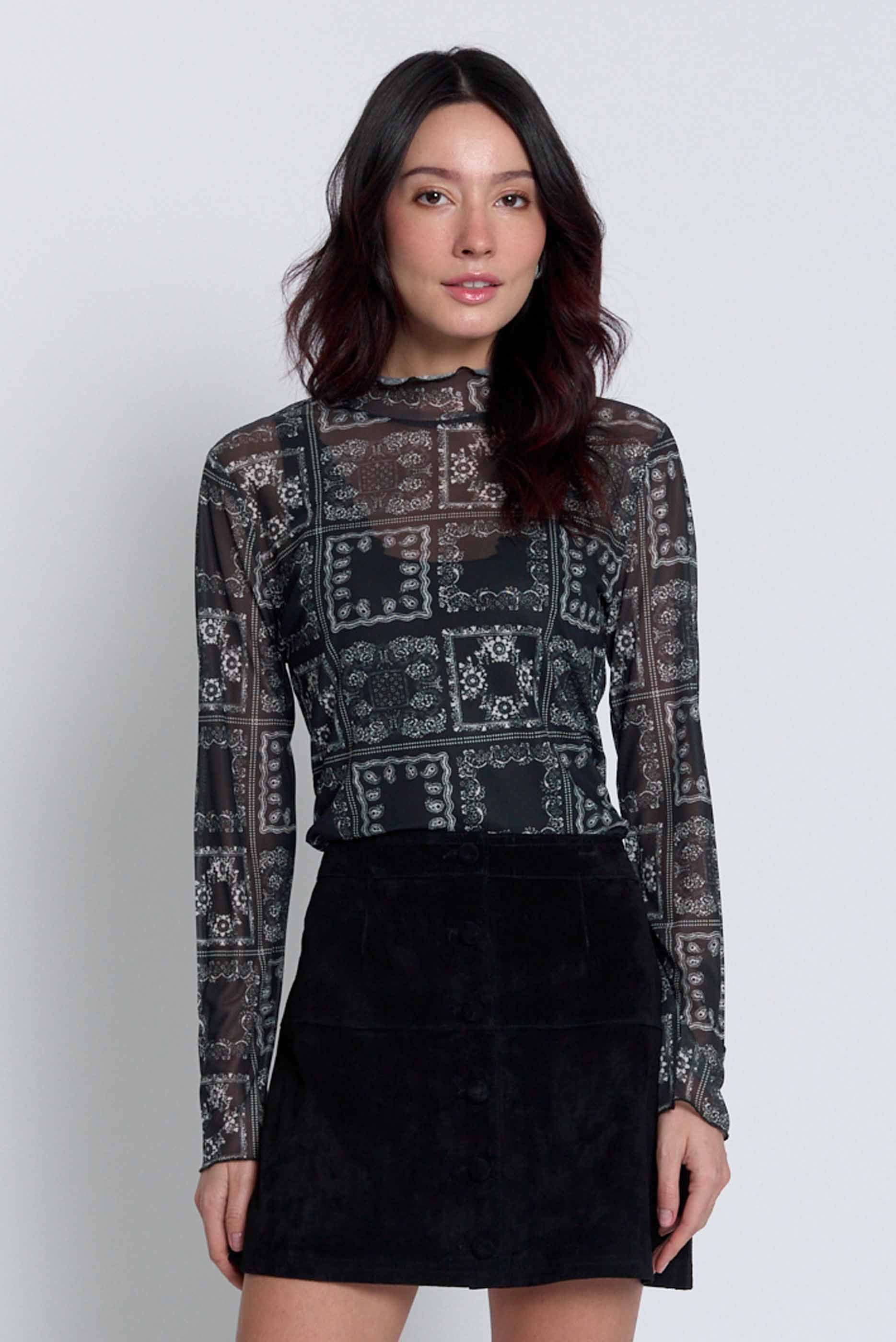Wren Sheer Bandana Print Turtleneck
