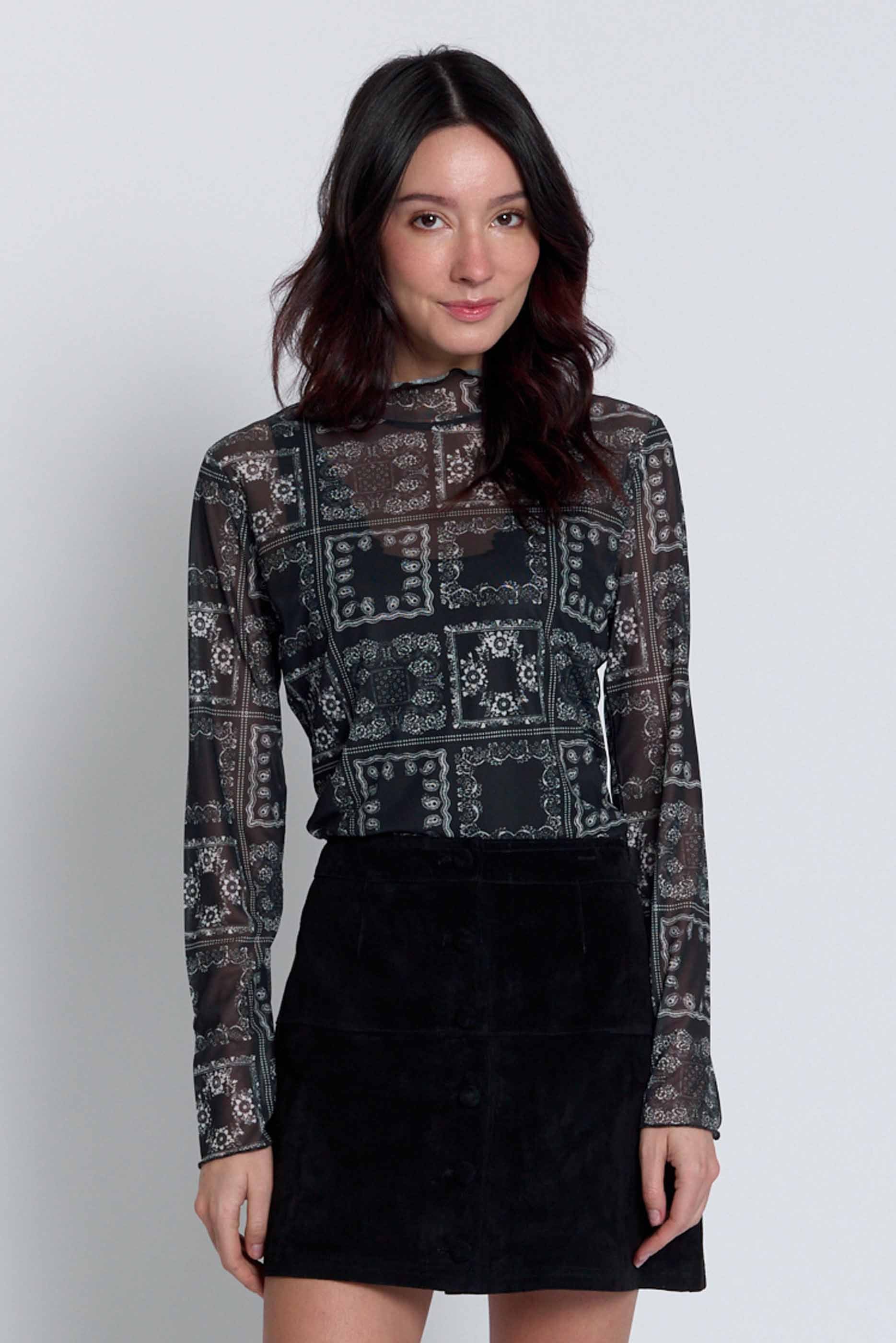 Wren Sheer Bandana Print Turtleneck