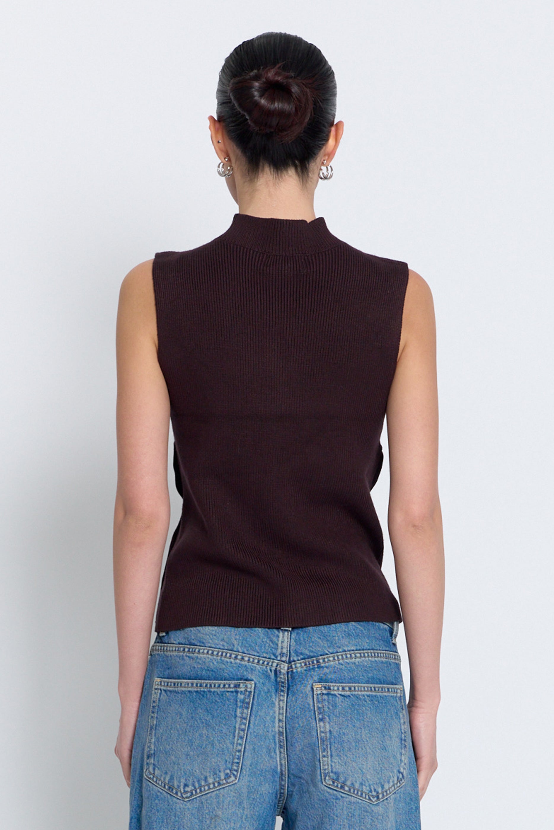 Birch Sleeveless Turtleneck With Button Detail