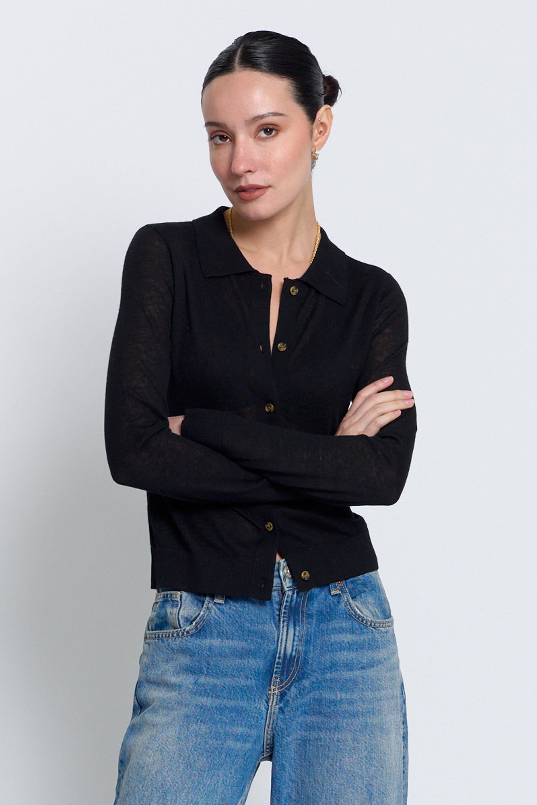 Sienna Sheer Isla Button Up Collared Sweater