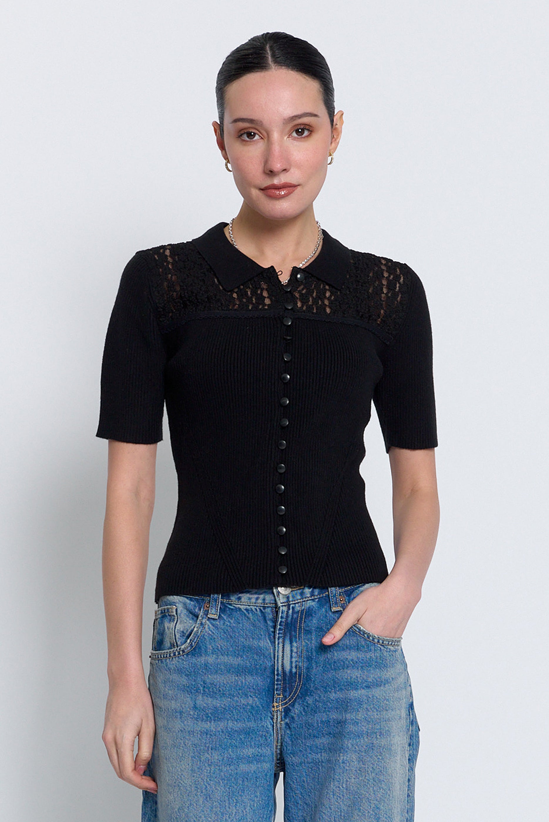 Scarlet Lace Combo Button Up Sweater