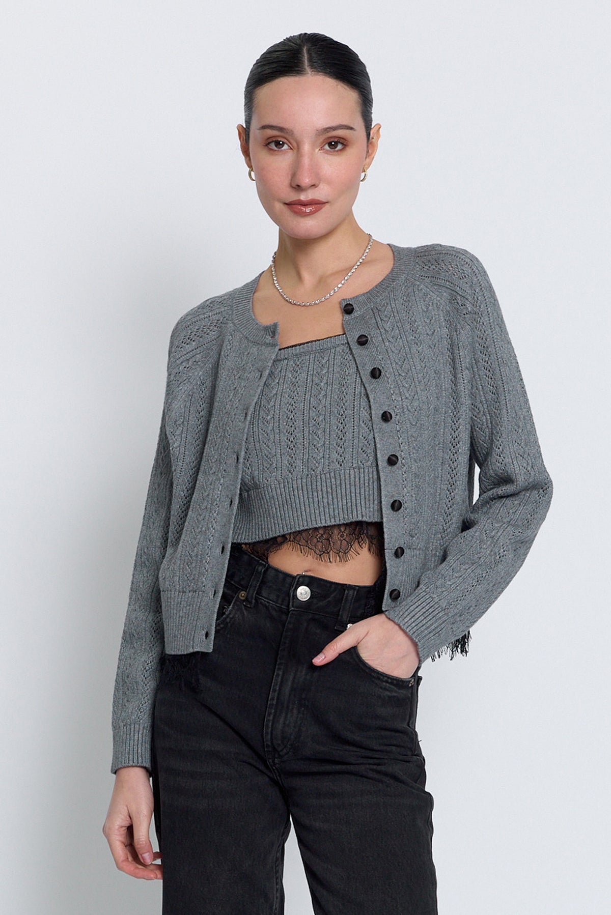Scarlet Lace Trim Cardigan