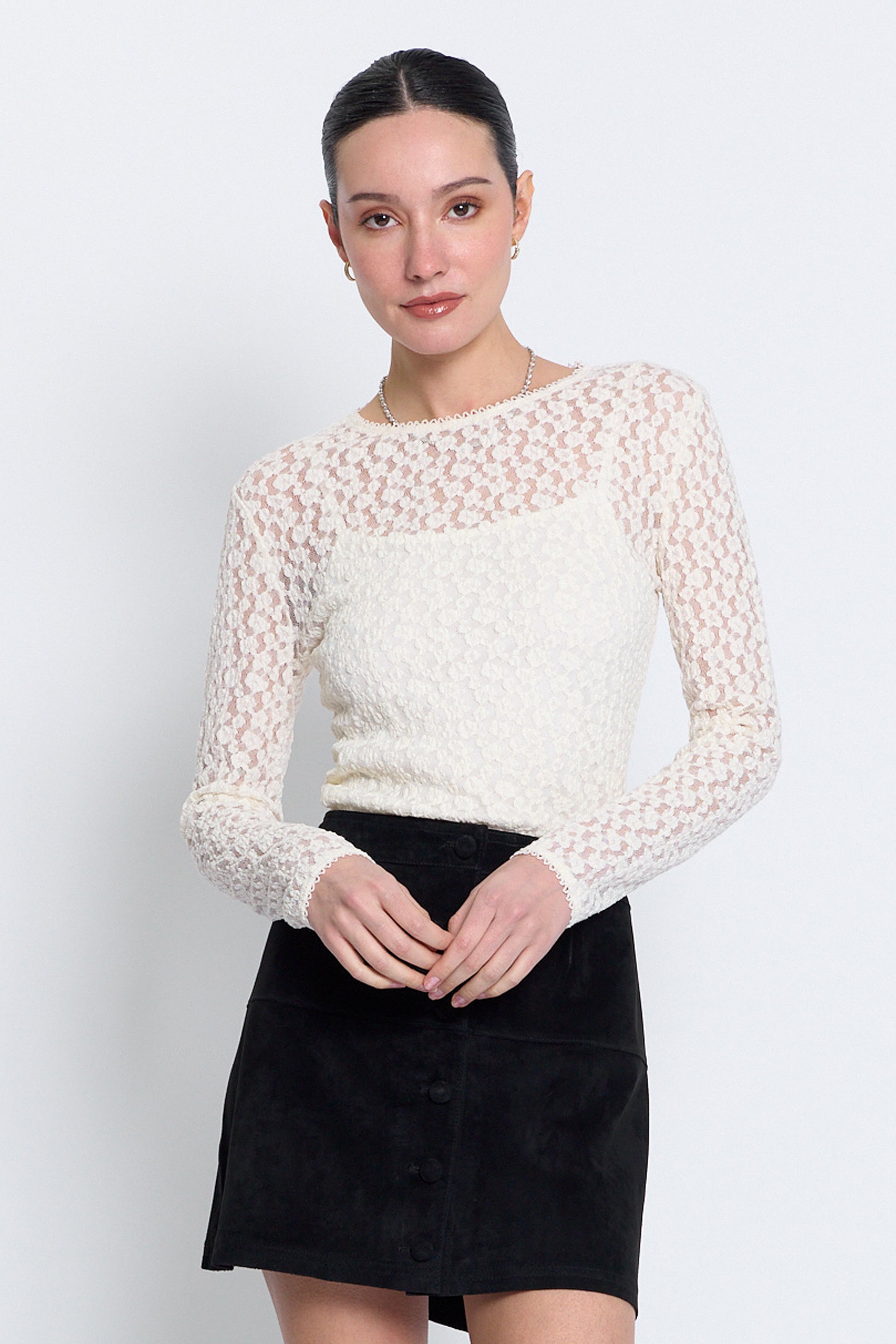Scarlet Stretch Lace Crew Neck