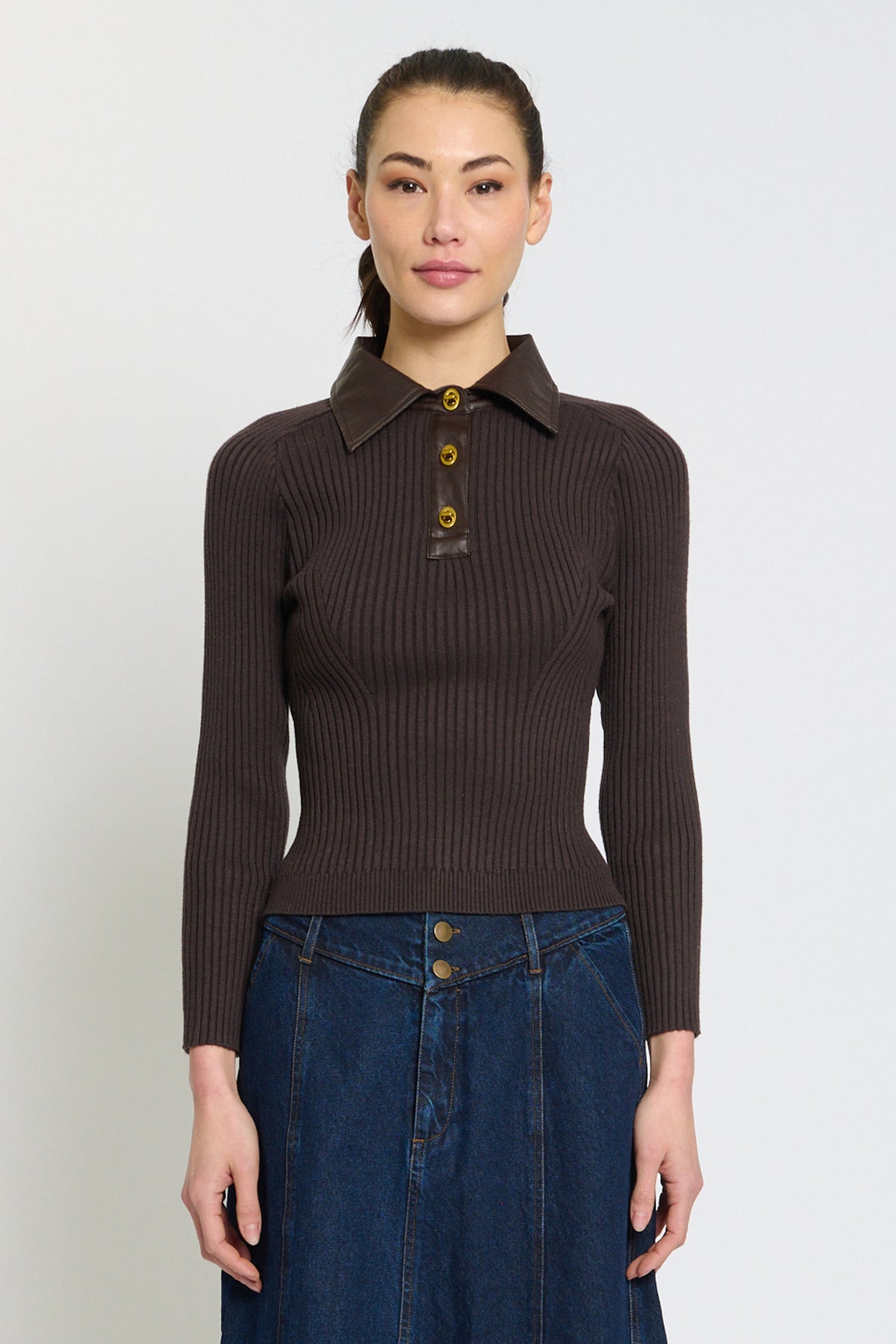 Kara Vegan Collar Turnlock Polo