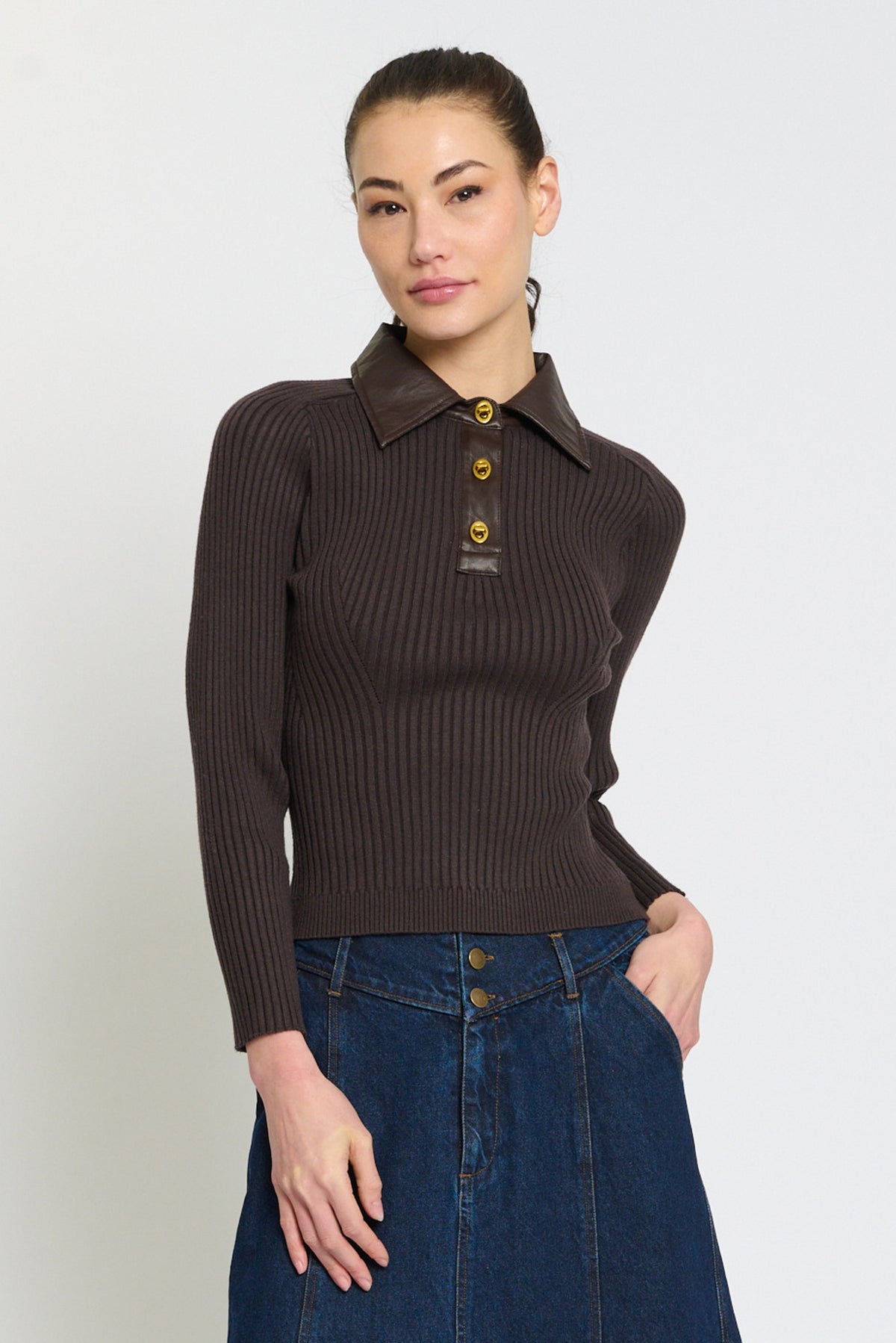 Kara Vegan Collar Turnlock Polo