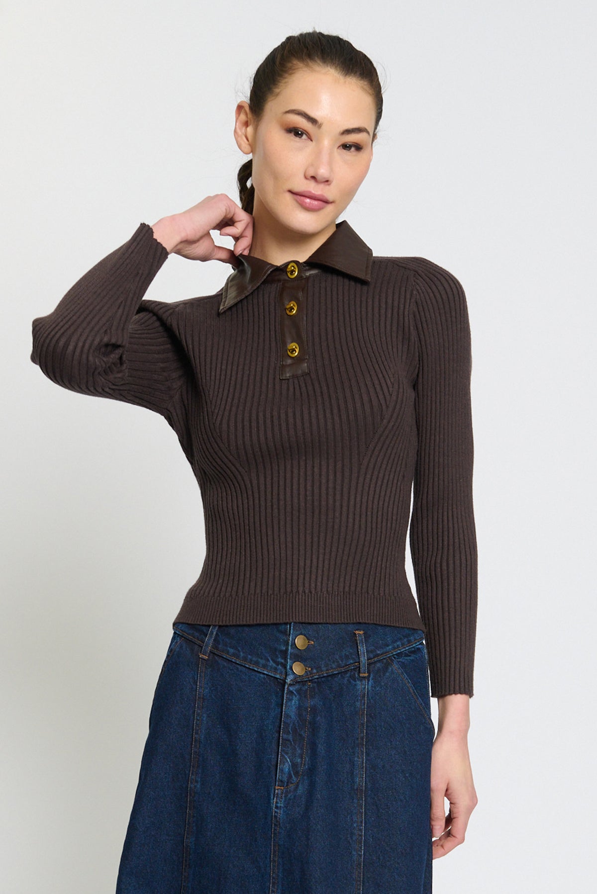 Kara Vegan Collar Turnlock Polo
