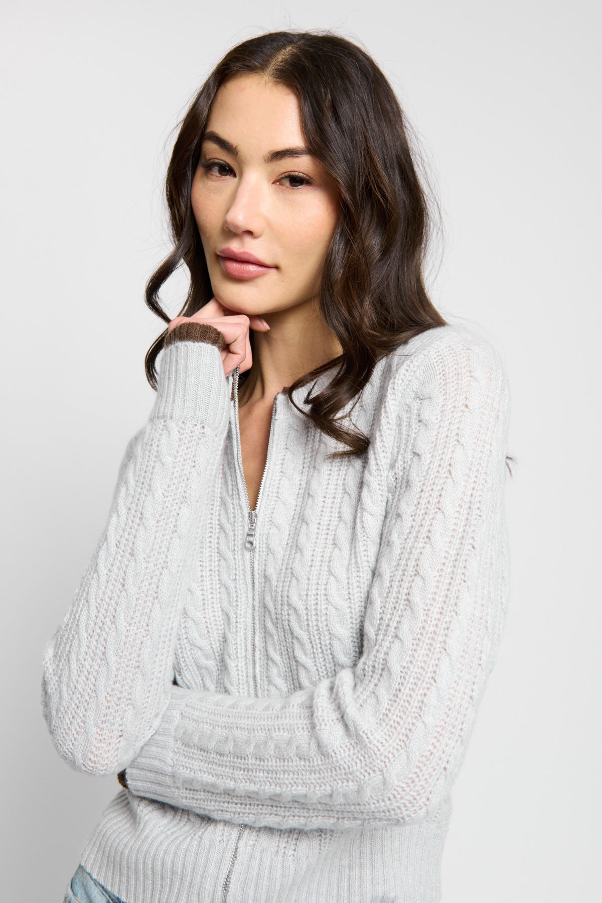 Thea Cashmere Cable Zip Up Cardigan