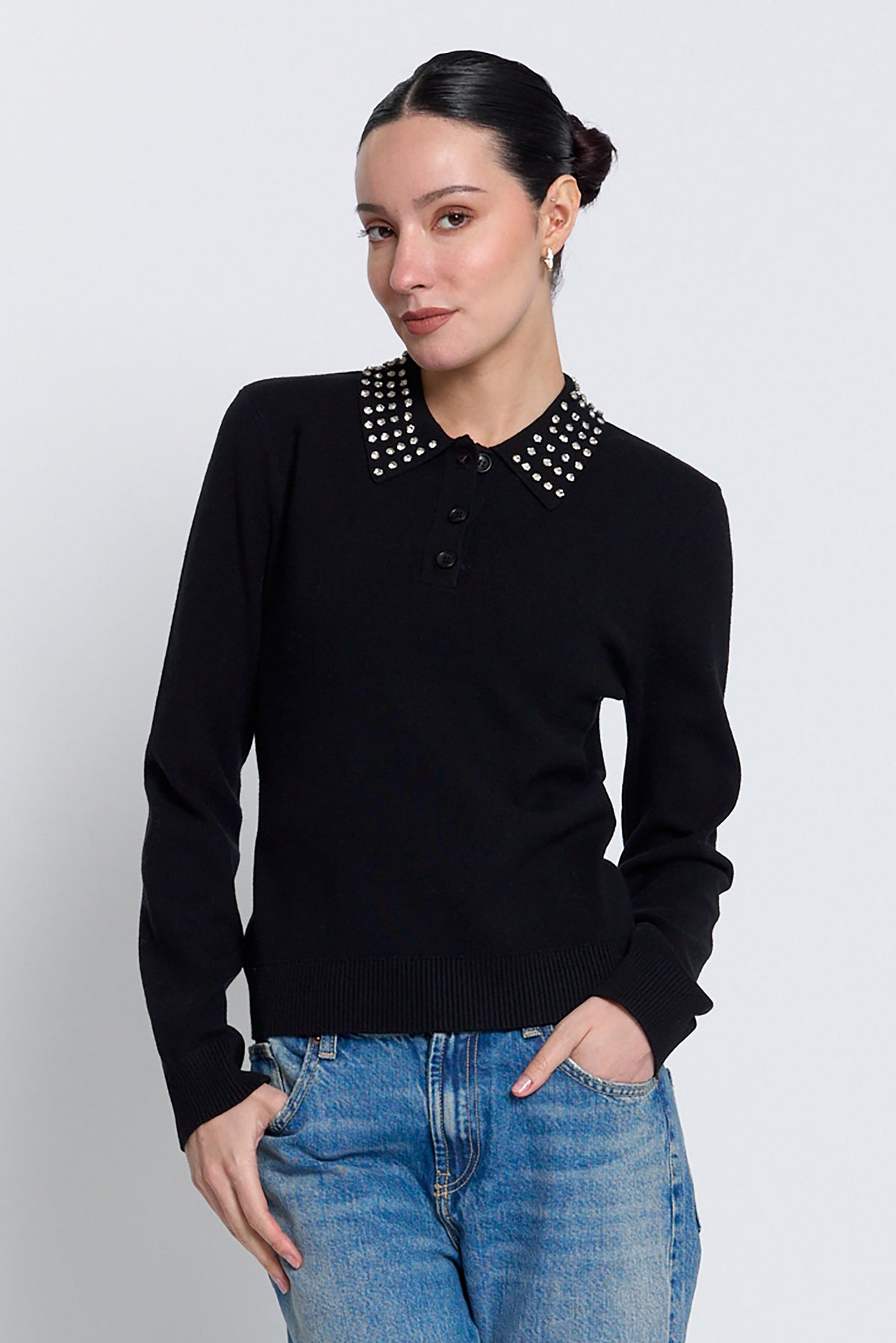 Amaya Rhinestone Ls Polo