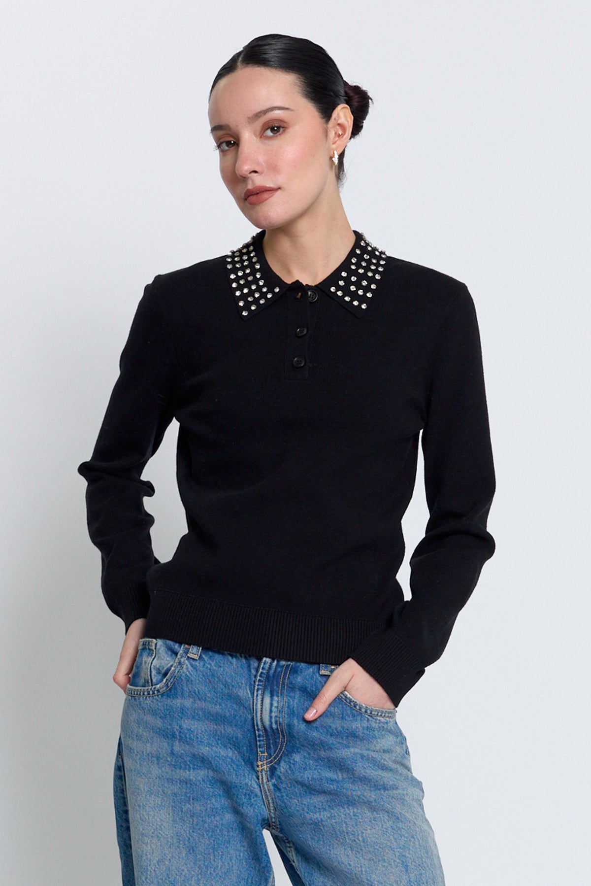 Amaya Rhinestone Ls Polo