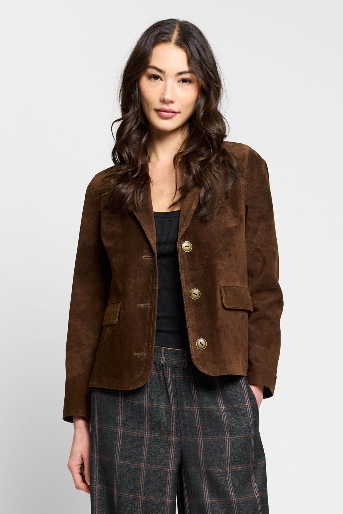 Vesper Genuine Suede Topstitch Blazer
