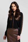 Avery Leather Combo Zip Up Sweater
