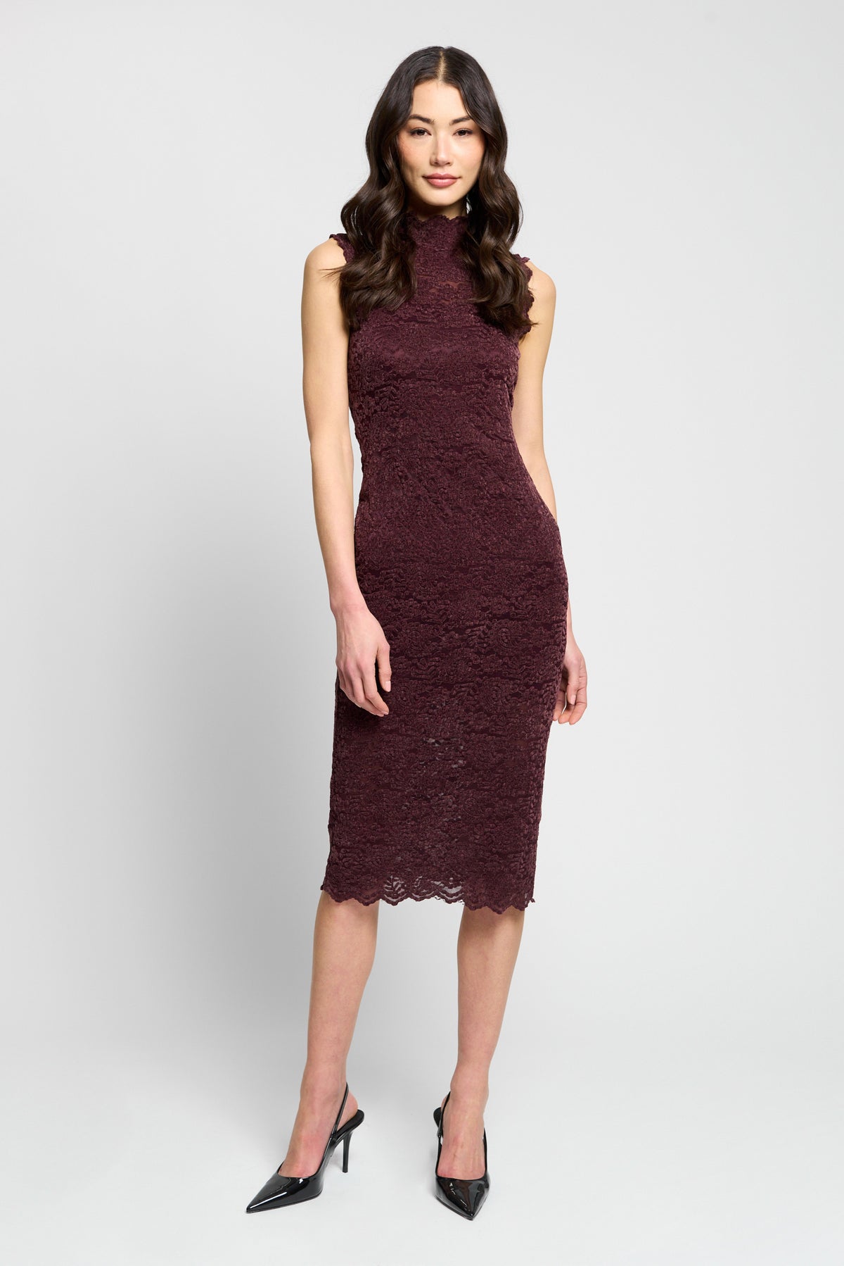 Tessa Sleeveless Stretch Lace Turtleneck