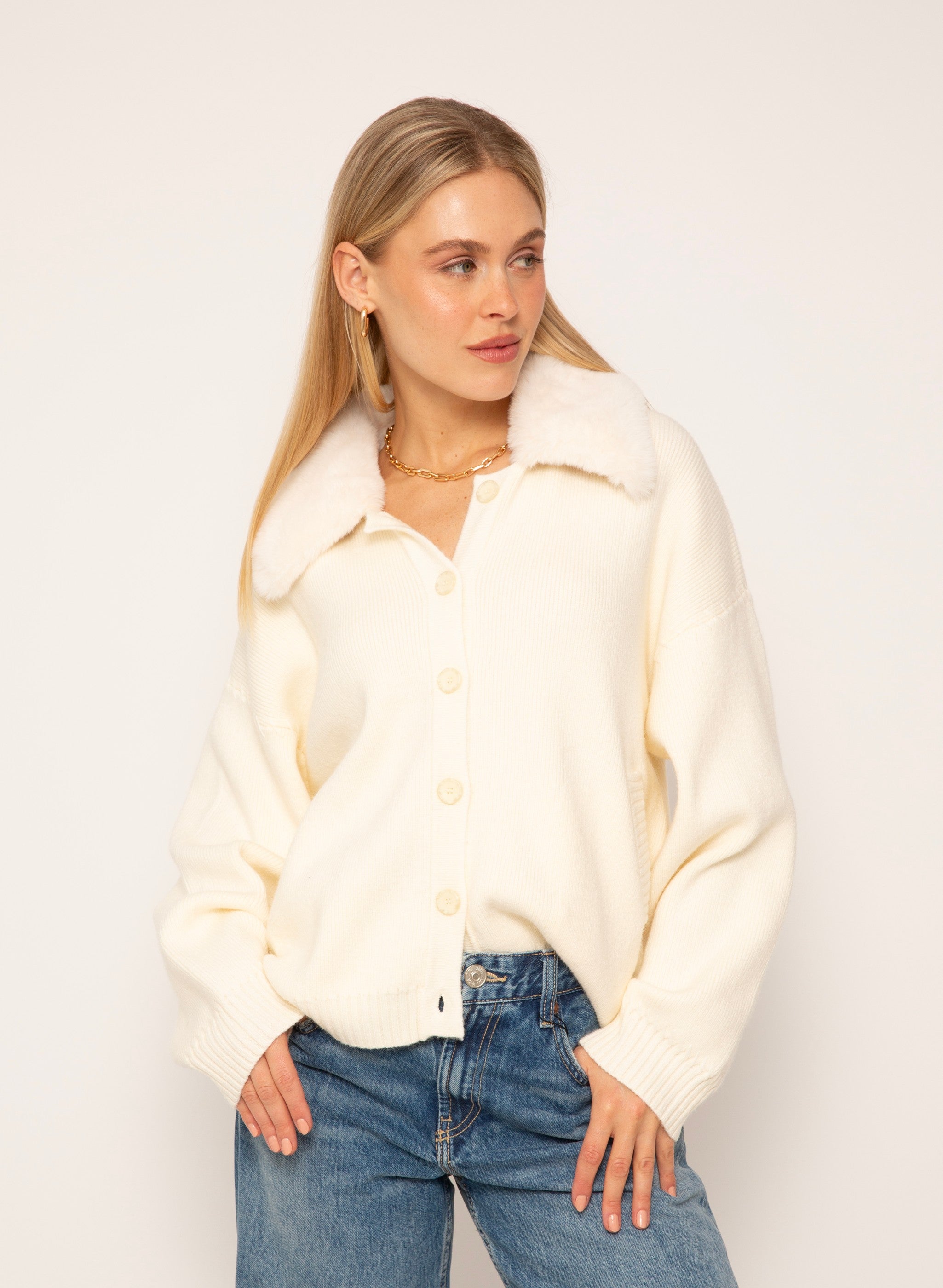 Nola Fur Collar Oversize Cardigan