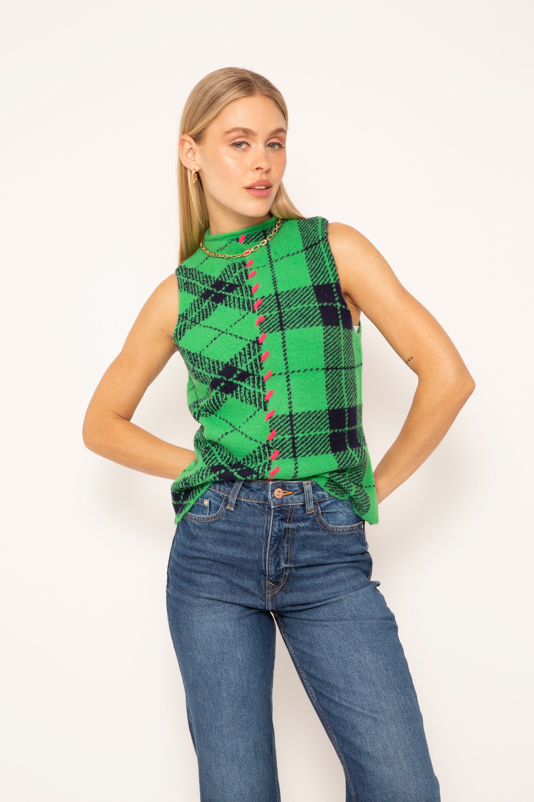 Goldie Plaid Sleeveless Mockneck