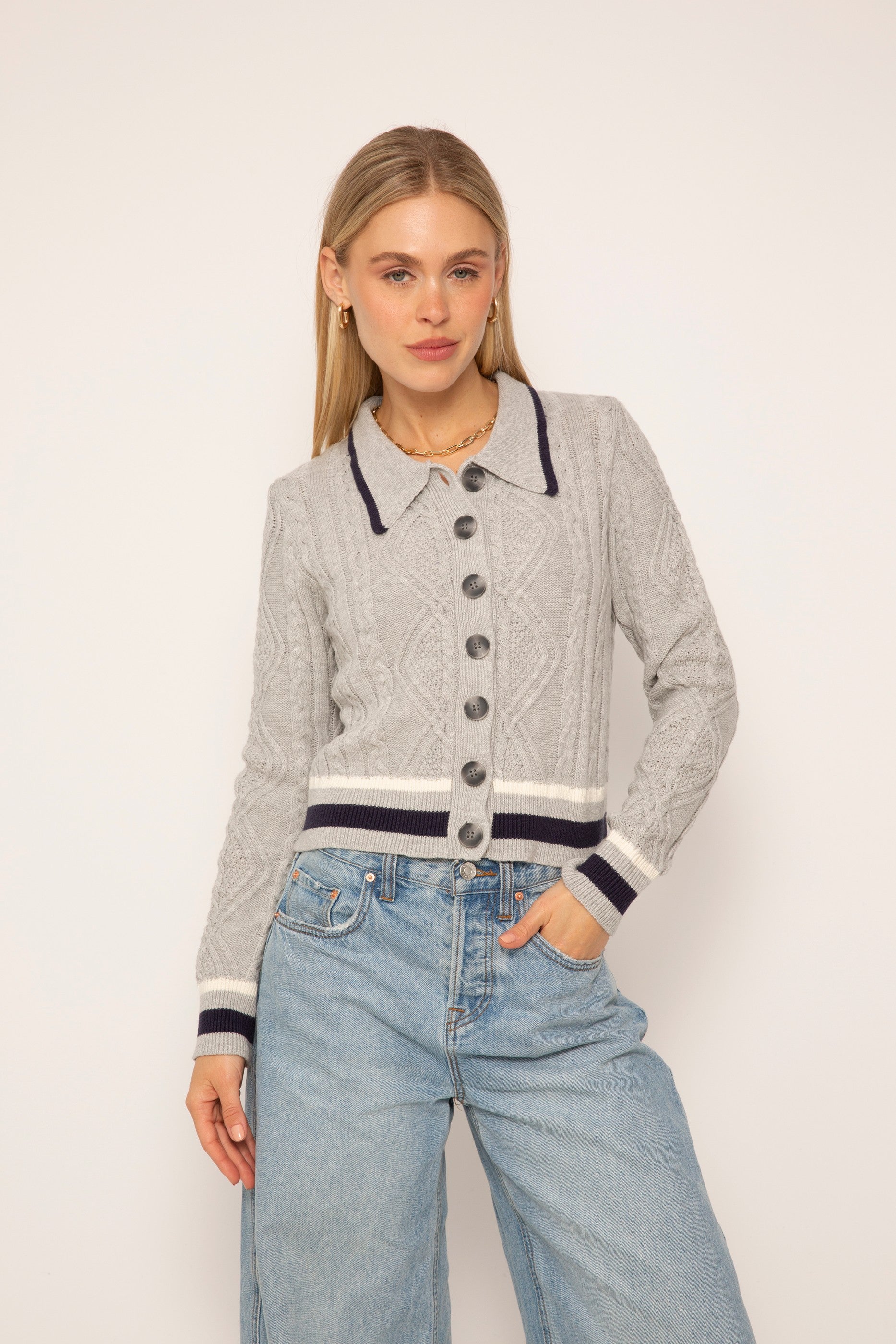 Kisa Cabled Collared Sweater