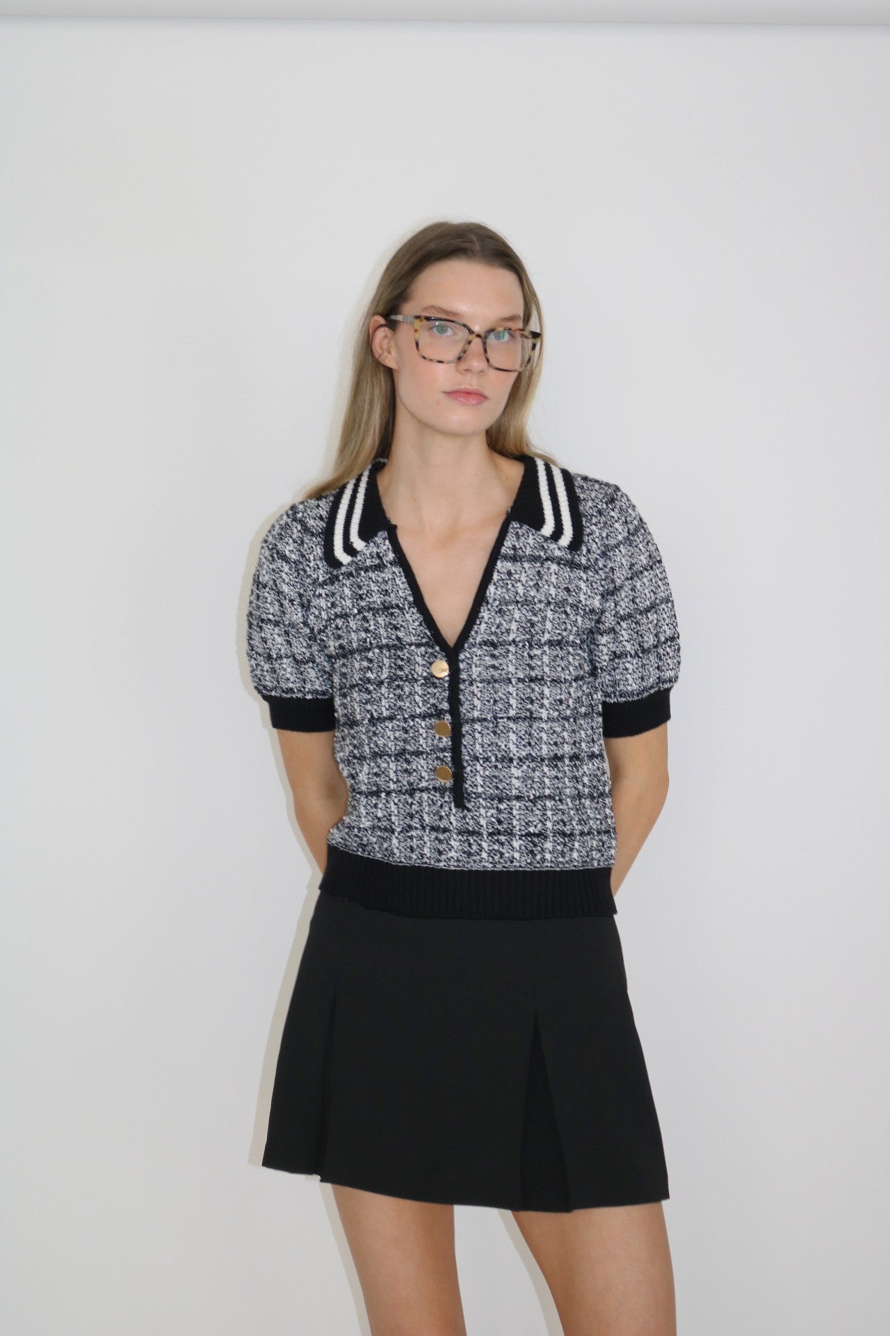 Oona Tweed Puff Sleeve Polo