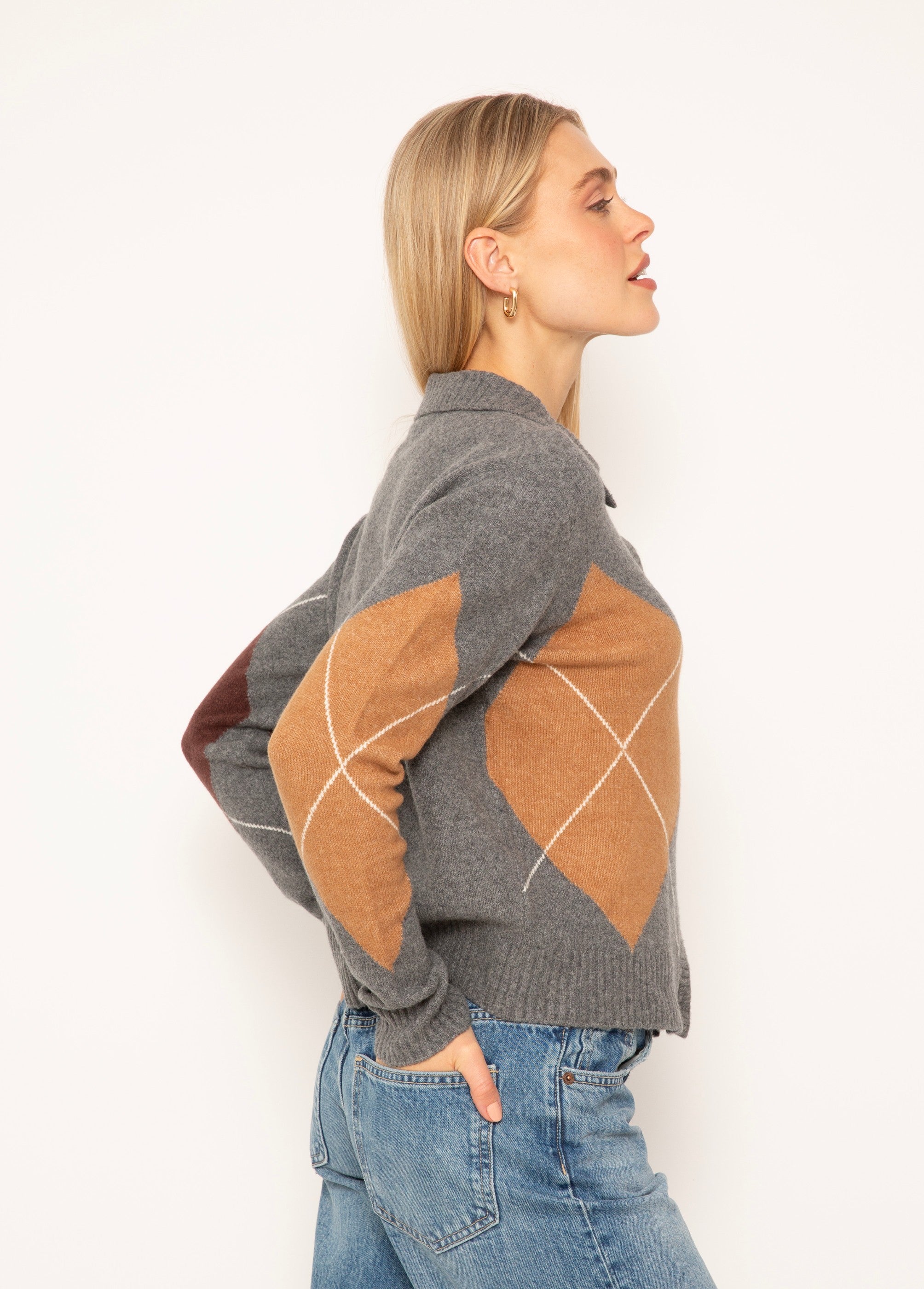 Roman Argyle Button Up Sweater