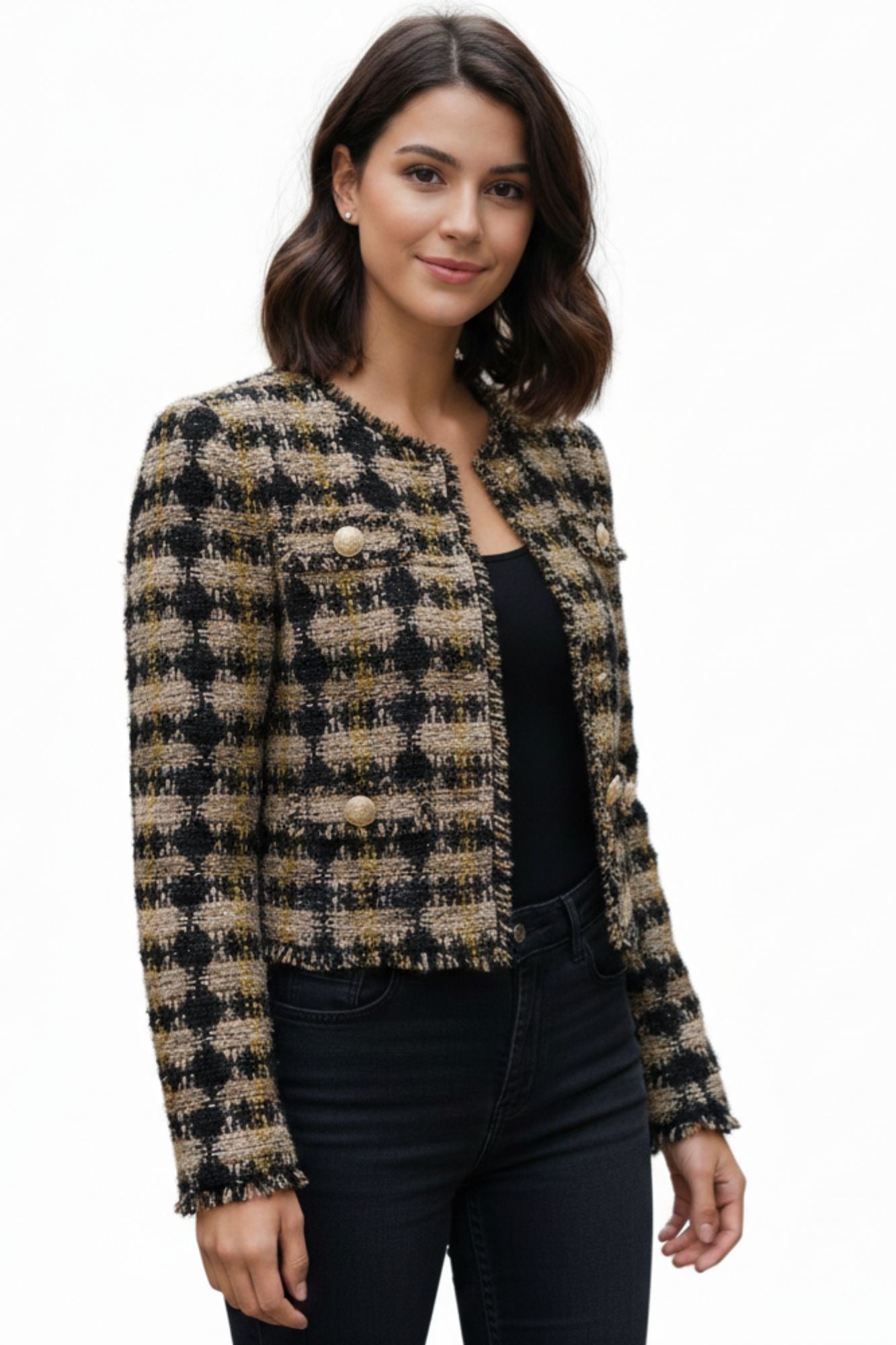 Yellow Tweed Plaid Jacket