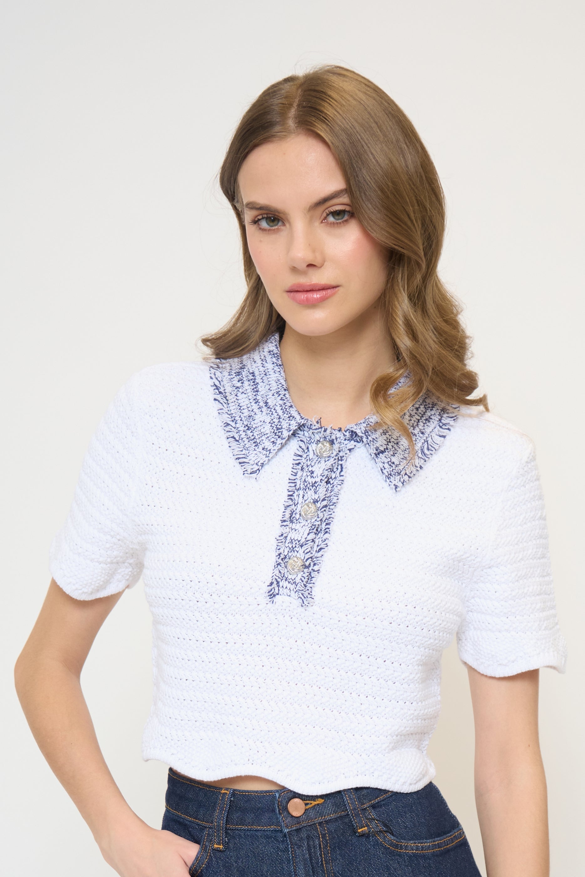 Wren Scallop Edge Crochet Polo