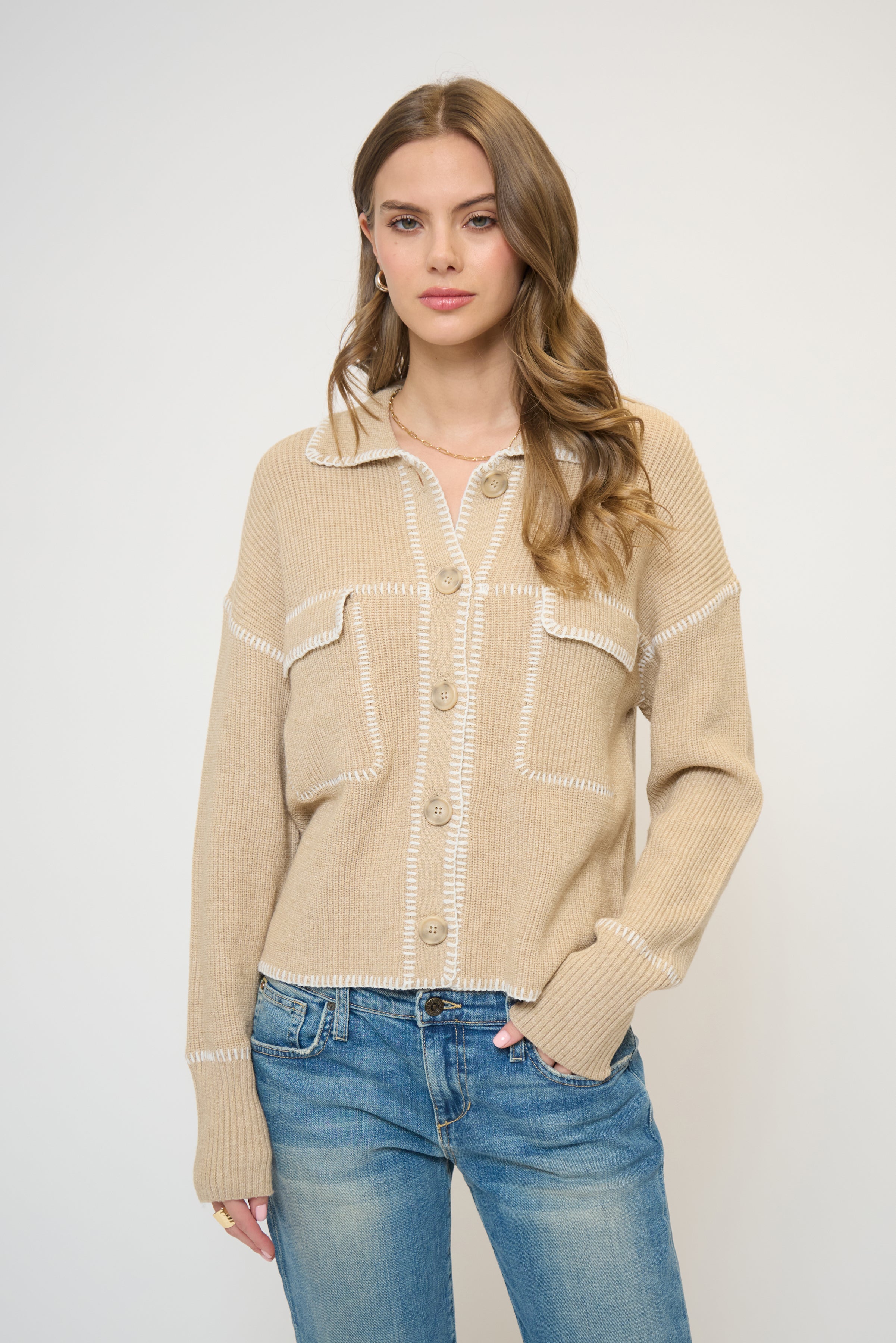 Maisie Topstitch Sweater Jacket