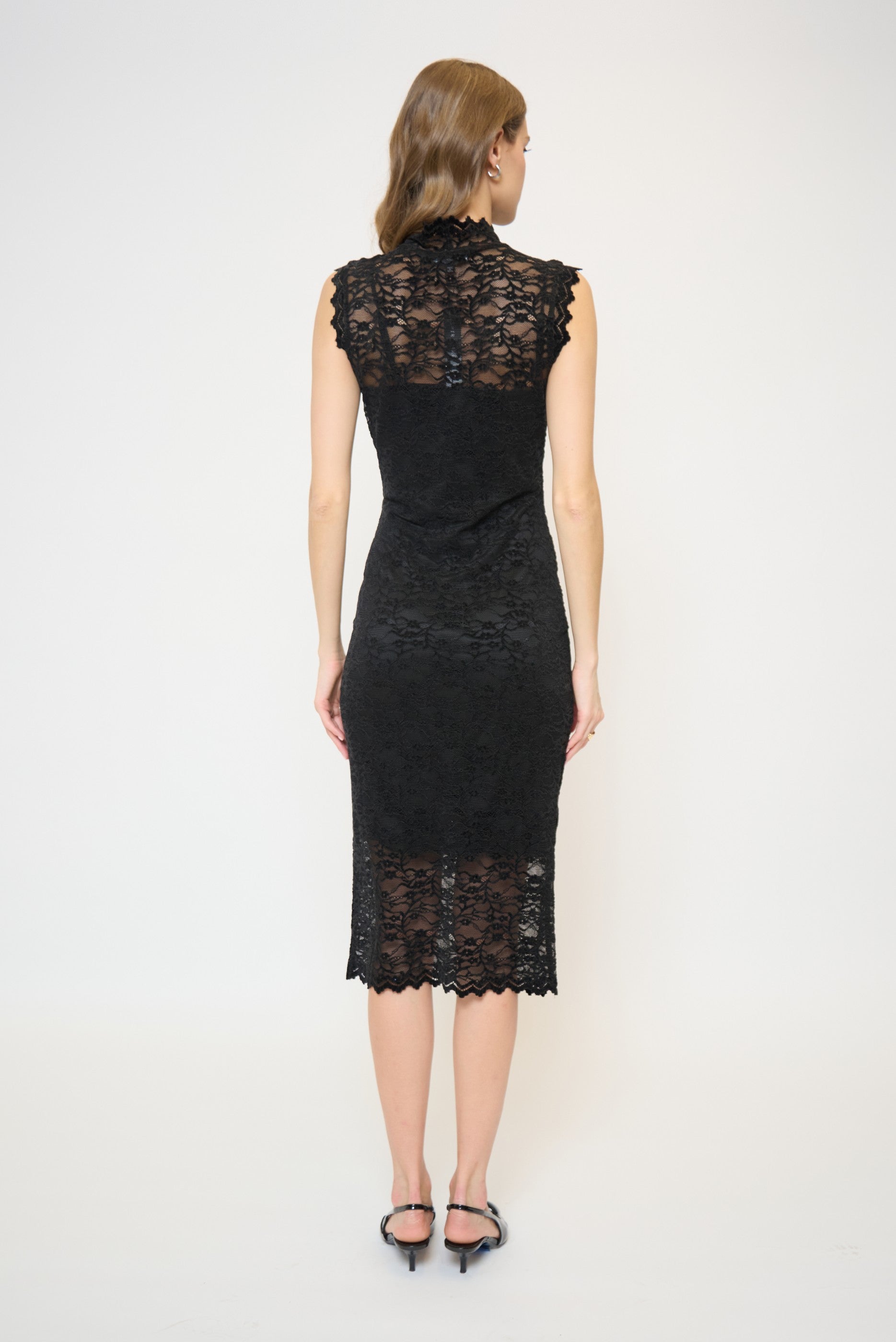 Stella Sleeveless Lace Turtleneck Midi Dress