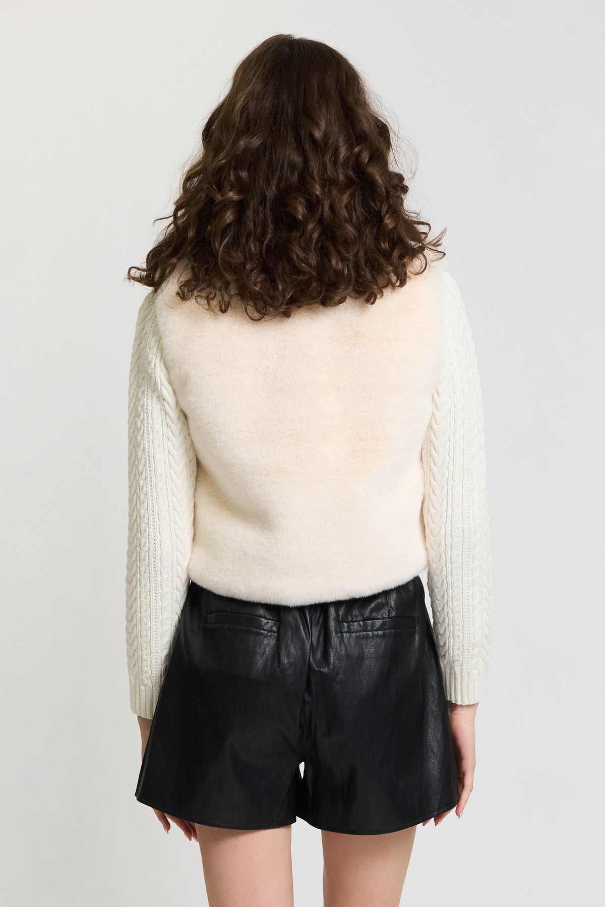 Lennox Cropped Fur Cabled Sleeves Sweater